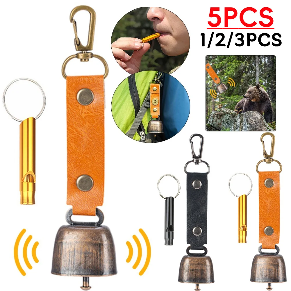 1–5 Stück Bärenglocke mit Pfeifenset, laute Bärenglocke mit Notfallpfeife, Anti-Verlust-Schlüsselanhängerglocke für Bärenabschreckung für den Außenbereich Image