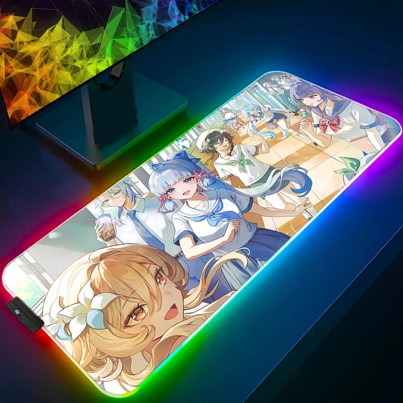 Mouse Pad Notbook Gamer Keyboard Pad Non Slip Rubber RGB Computer Genshin Impact Kamisato Ayaka Desk Mat LED PC Gamer Mousepad