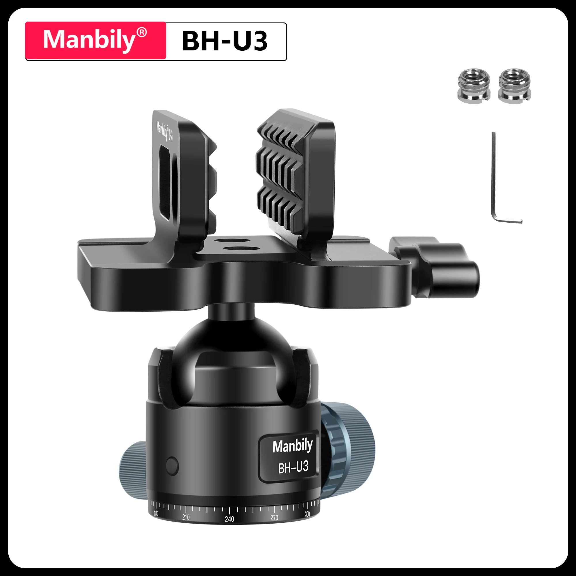 Manbily BH-U3 360 ° Kugelkopf für Jagdgewehrstative, Satteladapter-Clip für präzises Schießen, Outdoor-Stativklemme, 44-mm-Kopf Image