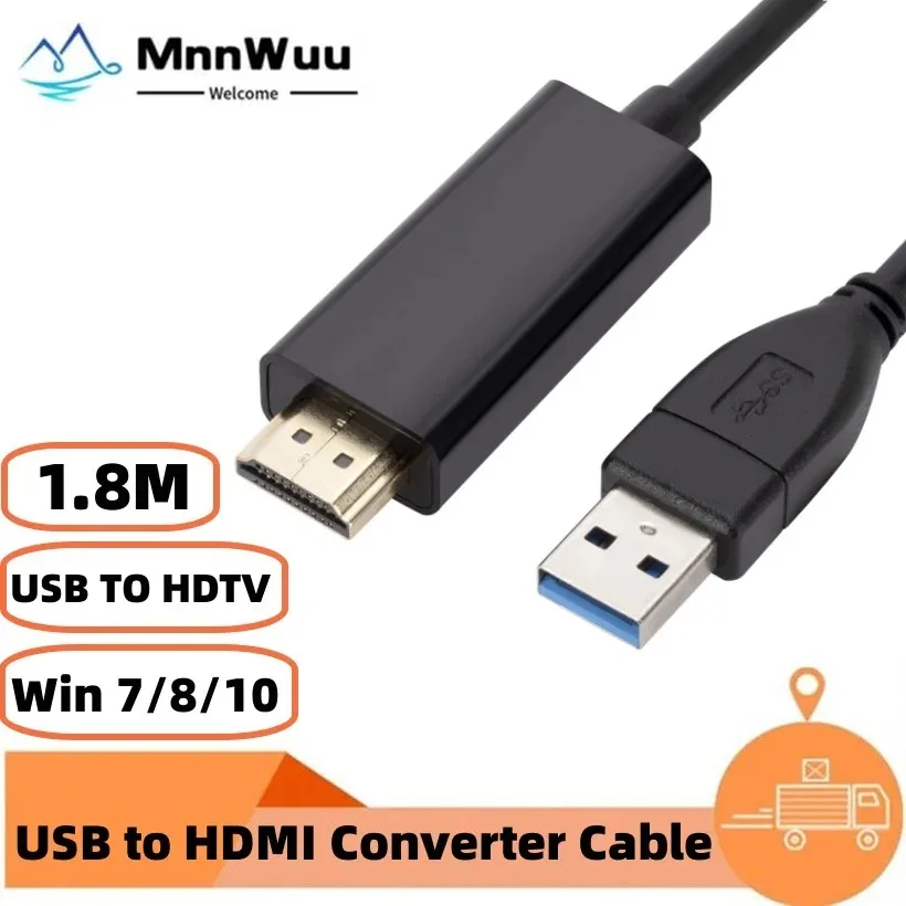 MnnWuu 1080P HD Tragbare USB 2,0 Zu HDMI-kompatibel Audio Video Adapter Konverter Kabel 1,8 M USB ZU HDTV für Windows 7/8/10 PC Image