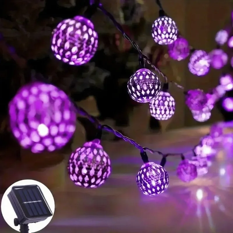 Solarbetriebene marokkanische Kugel-Lichterkette, Solar-Lichterkette für Garten, Weihnachten, Halloween, Hochzeit, Feiertagsdekorationen