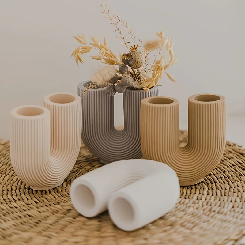 U-gestreifte Kerzenständer Harz Silikonform DIY Vase Dekoration Werkzeug Gips Handwerk Silikonform Image