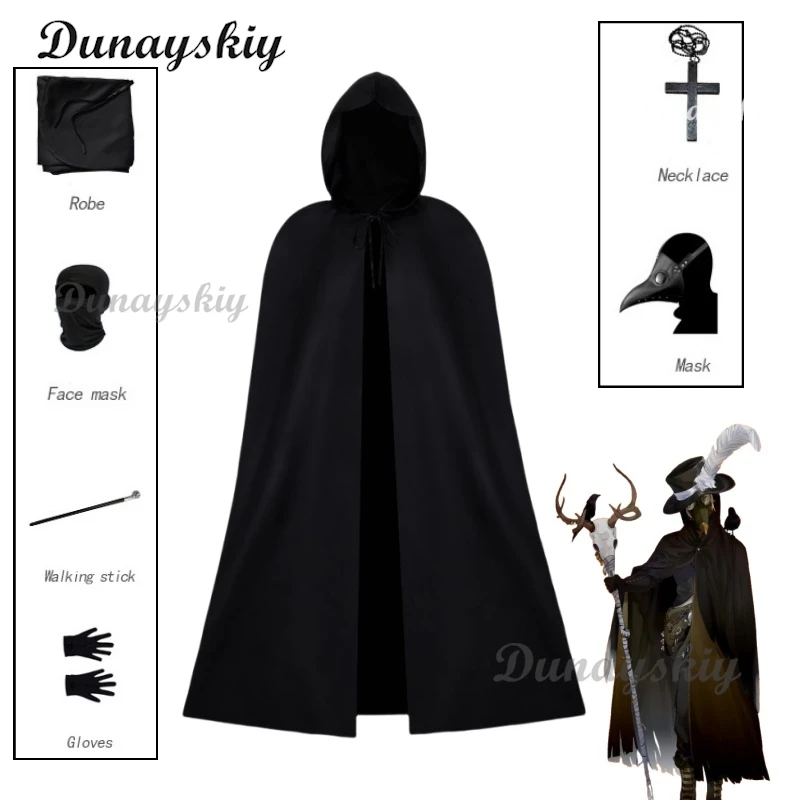 Black Doctor Schnabel Cosplay Umhang Pest Kostüm Mittelalter Langer Schnabel Maske Robe Kreuz Frau Mann Schwarzer Graben Halloween Image