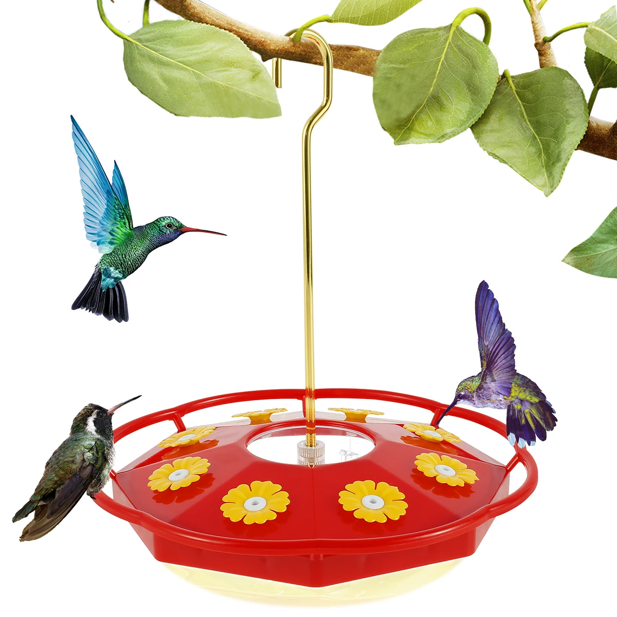 Kolibri-Futterspender zum Aufhängen, Vogelfutterspender-Anhänger mit 8 Fütterungsanschlüssen, Ameisen- und Bienensicherer Kolibri-Futterspender, dekorative Blumenform Image