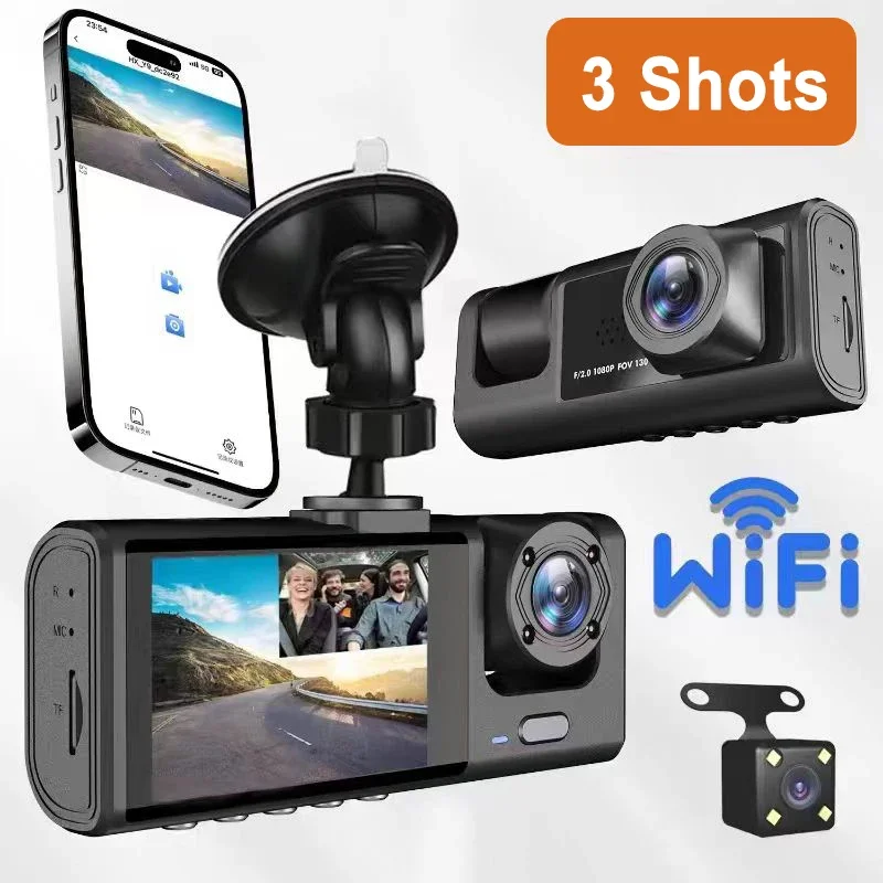 1080p HD Driving Recorder with Mobile Connectivity 100W in Car 3-Camer DVR 2-Inch IPS Screen Rearview Camera Reverse Image GPS