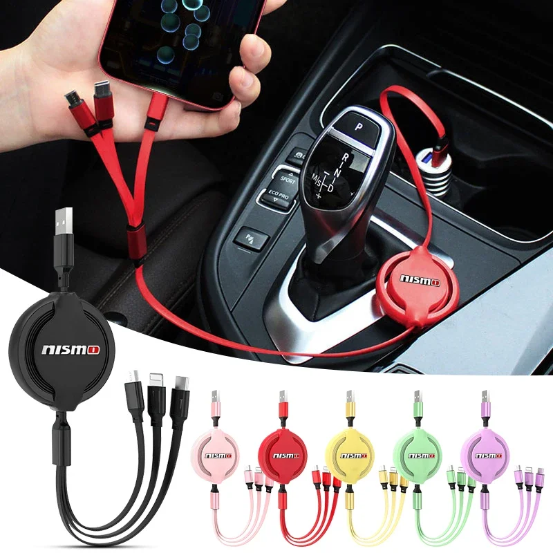 3-in-1-Datenkabel, skalierbares Telefon, Schnellladekabel, Autozubehör für Nissan Nismo Qashqai Teana X Trail T32 T31 Tiida Juke Image
