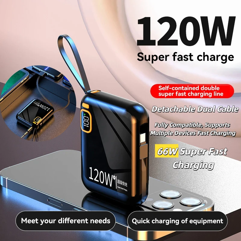 120 W 50000 mAh Power Bank Tragbare Hochleistungs-USB Typ C Zwei-Wege-Schnelllade-Mini-Powerbank für iPhone Samsung  Xiaomi Neu Image