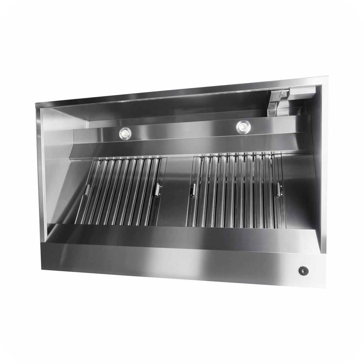 Edelstahl Wandhaube / Dunstabzugshaube Kastenform Promit Flammschutzfilter 360 x 95 cm Image