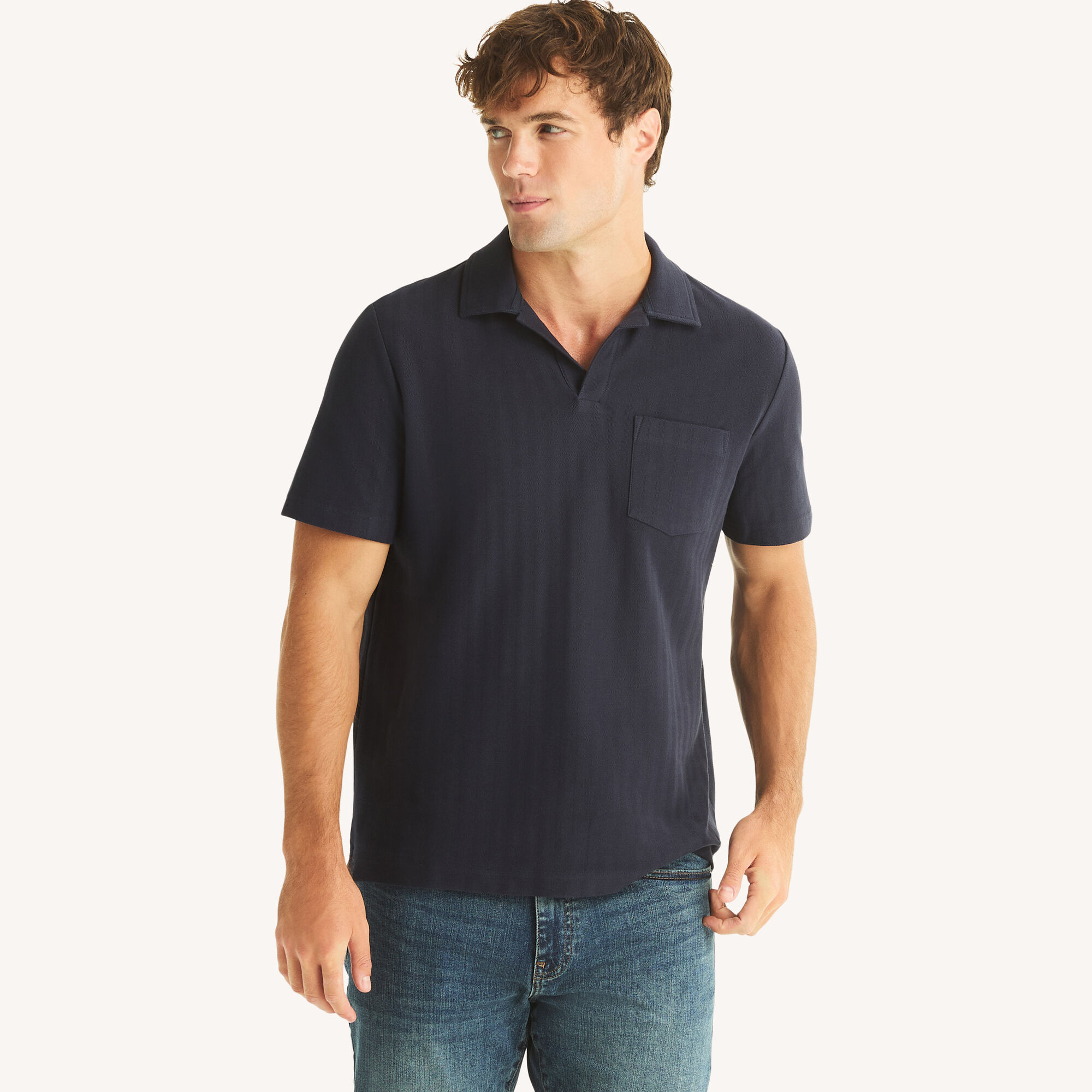 Nautica Men's Classic Fit Pocket Polo 482 (Stellar Blue Heather), M