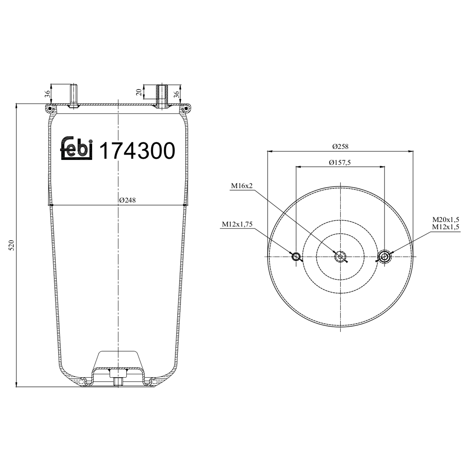 FEBI BILSTEIN Federbalg, Luftfederung Universal ohne Kolben 157mm 174301 Image