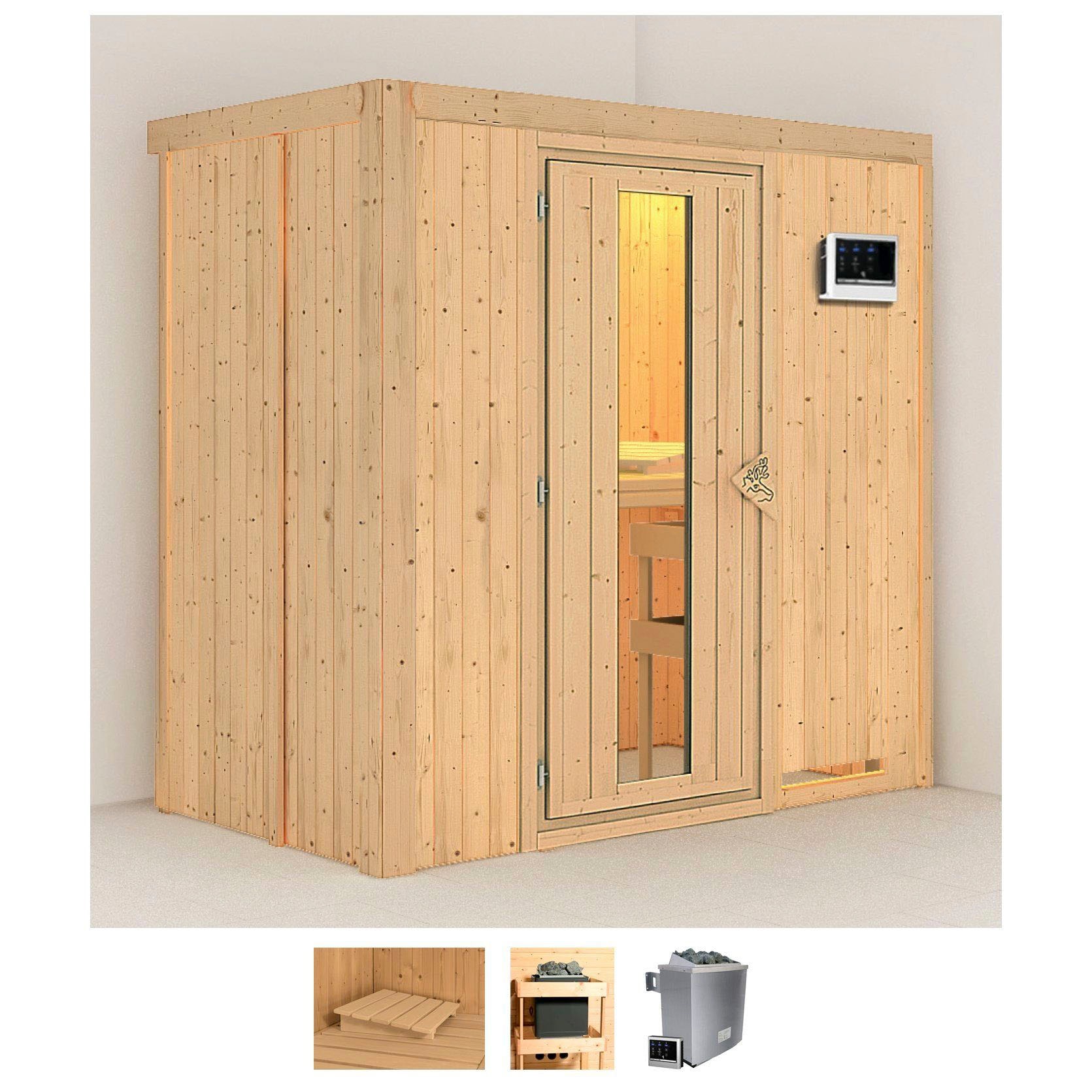 Sauna KARIBU "Vada", beige (naturbelassen), Saunaofen, externe Steuerung, 9 kW, Saunen, 9 KW-Ofen mit externer Steuerung Image