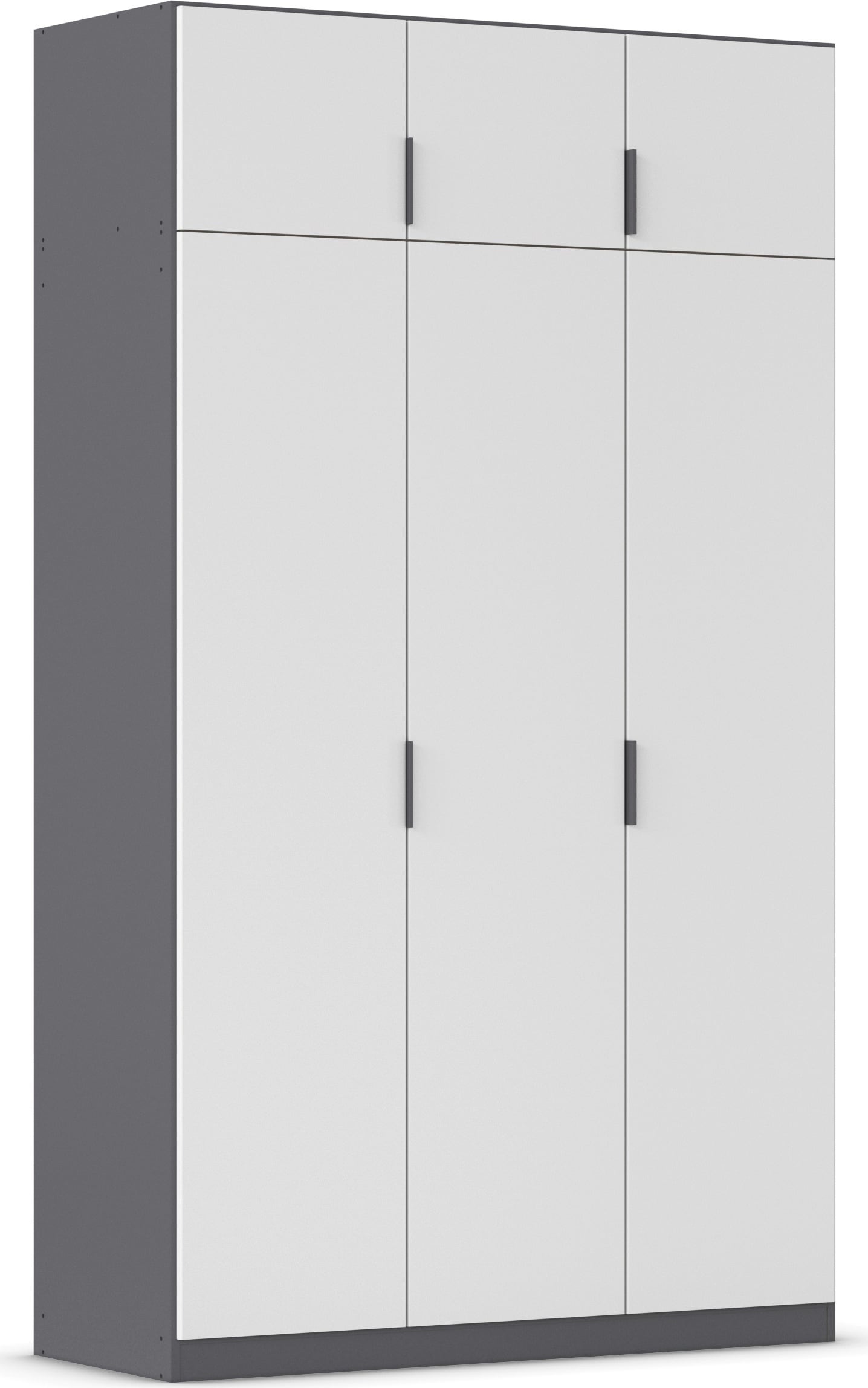 Kleiderschrank RAUCH "Drehtürenschrank Schrank Garderobe Ankleide Schlafzimmer LAGOA", graumetallic, alpinweiß, B:136cm H:235cm T:54cm, Holzwerkstoff, Schränke, moderne Kantengriffe aus Metall, optional mit Aufsatz MADE IN GERMANY Image