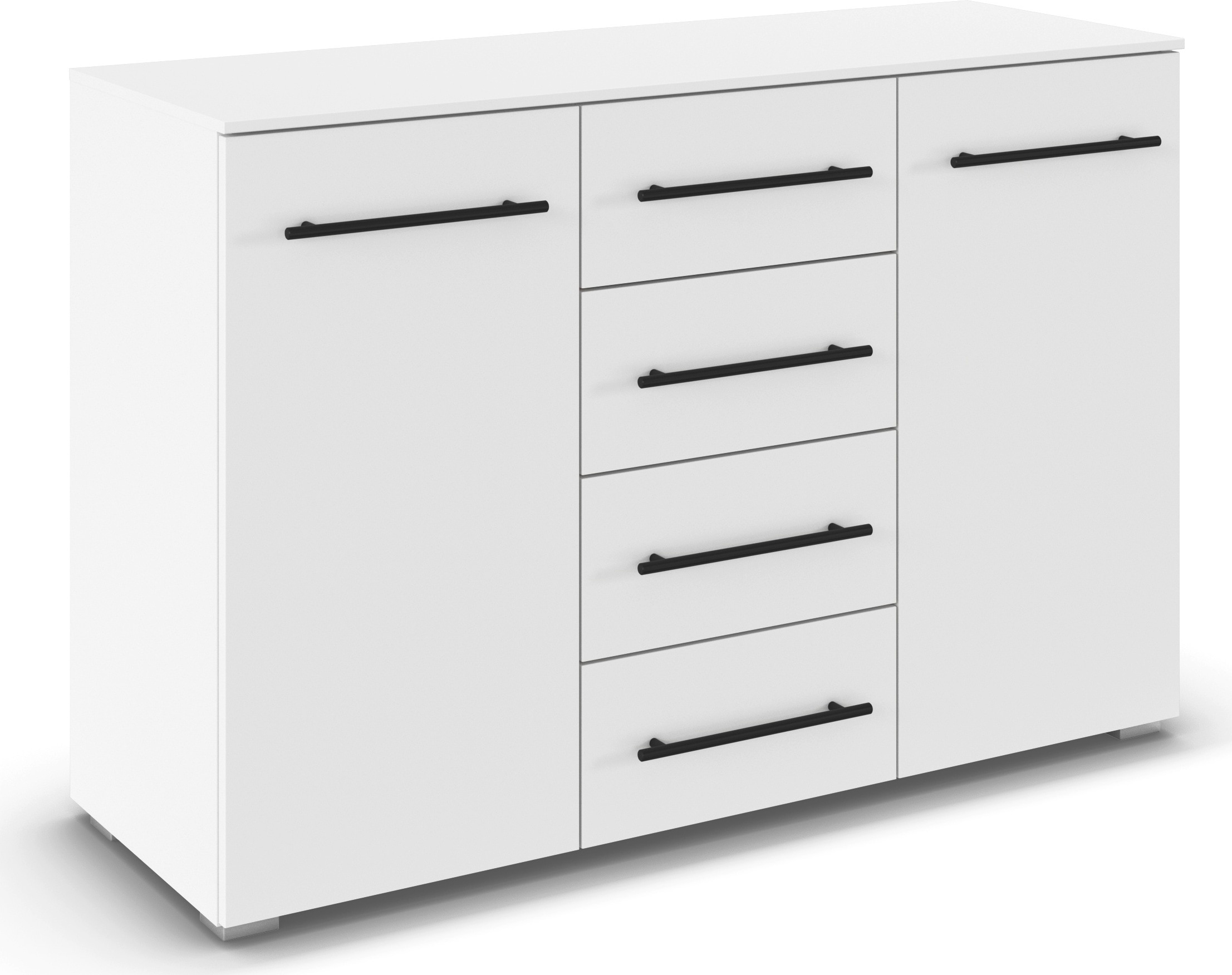 Kombikommode RAUCH "Sideboard Schubladenkommode AVOLA mit Dekorfront", alpinweiß, B:120cm H:81cm T:42cm, Holzwerkstoff, Sideboards, 2 Griff-Farben, 120 cm breit, 4 Schubladen, 4 Böden, MADE IN GERMANY Image