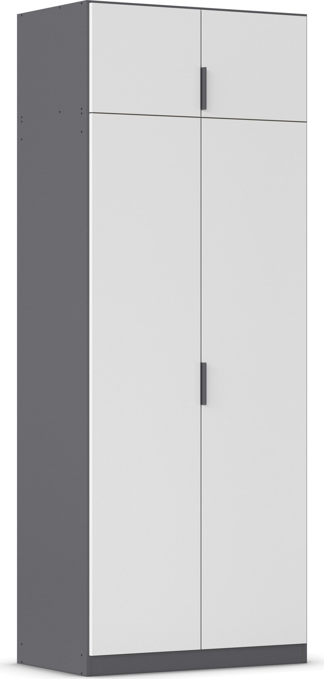 Kleiderschrank RAUCH "Drehtürenschrank Schrank Garderobe Ankleide Schlafzimmer LAGOA", graumetallic, alpinweiß, B:91cm H:235cm T:54cm, Holzwerkstoff, Schränke, moderne Kantengriffe aus Metall, optional mit Aufsatz MADE IN GERMANY Image