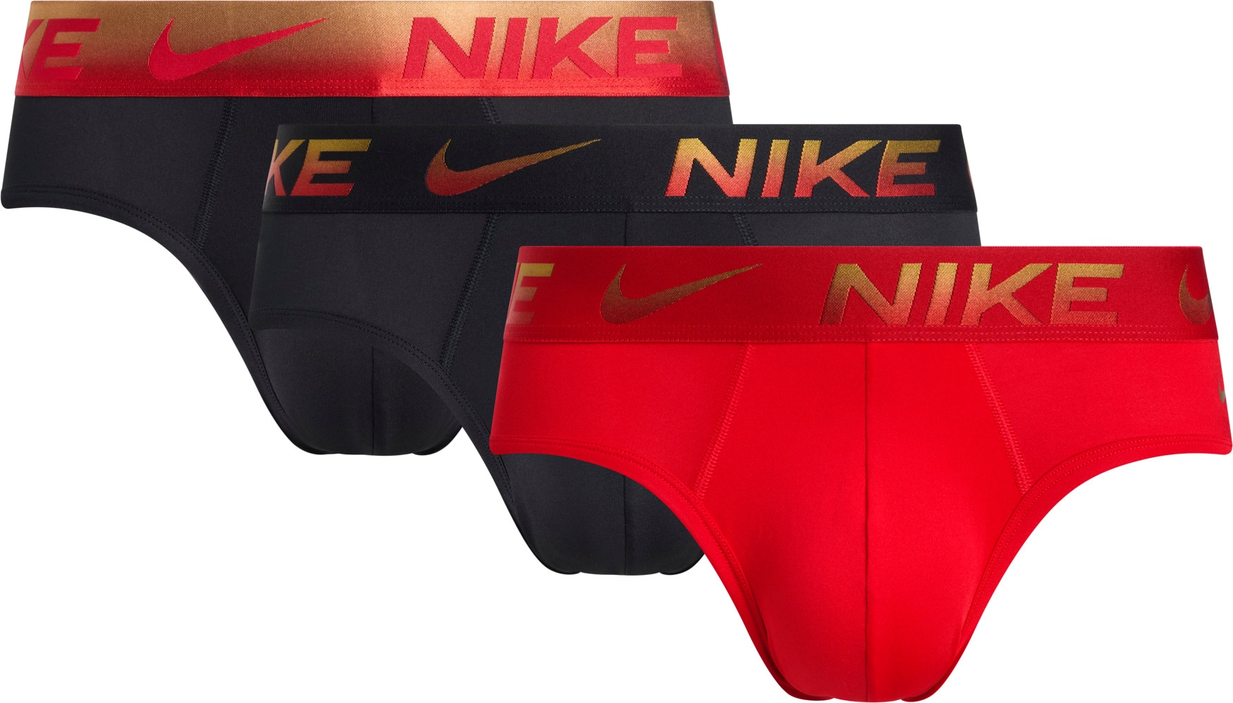 Hipster NIKE UNDERWEAR "HIP BRIEF 3PK", Herren, Gr. S, uni rot, blk, blk mtllic gradient wb, Jersey, Obermaterial: 92% Polyester, 8% Elasthan, kontrastfarbene Details, unifarben, körpernah, Unterhosen, mit NIKE Logo-Elastikbund Image