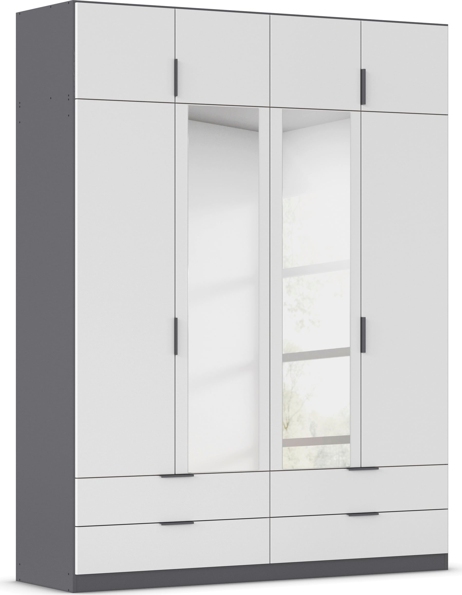 Kleiderschrank RAUCH "Drehtürenschrank Schrank Garderobe Ankleide Schlafzimmer LAGOA", graumetallic, alpinweiß, B:181cm H:235cm T:54cm, Holzwerkstoff, Schränke, geräumige Schubladen, 3 Breiten, optional mit Aufsatz MADE IN GERMANY Image