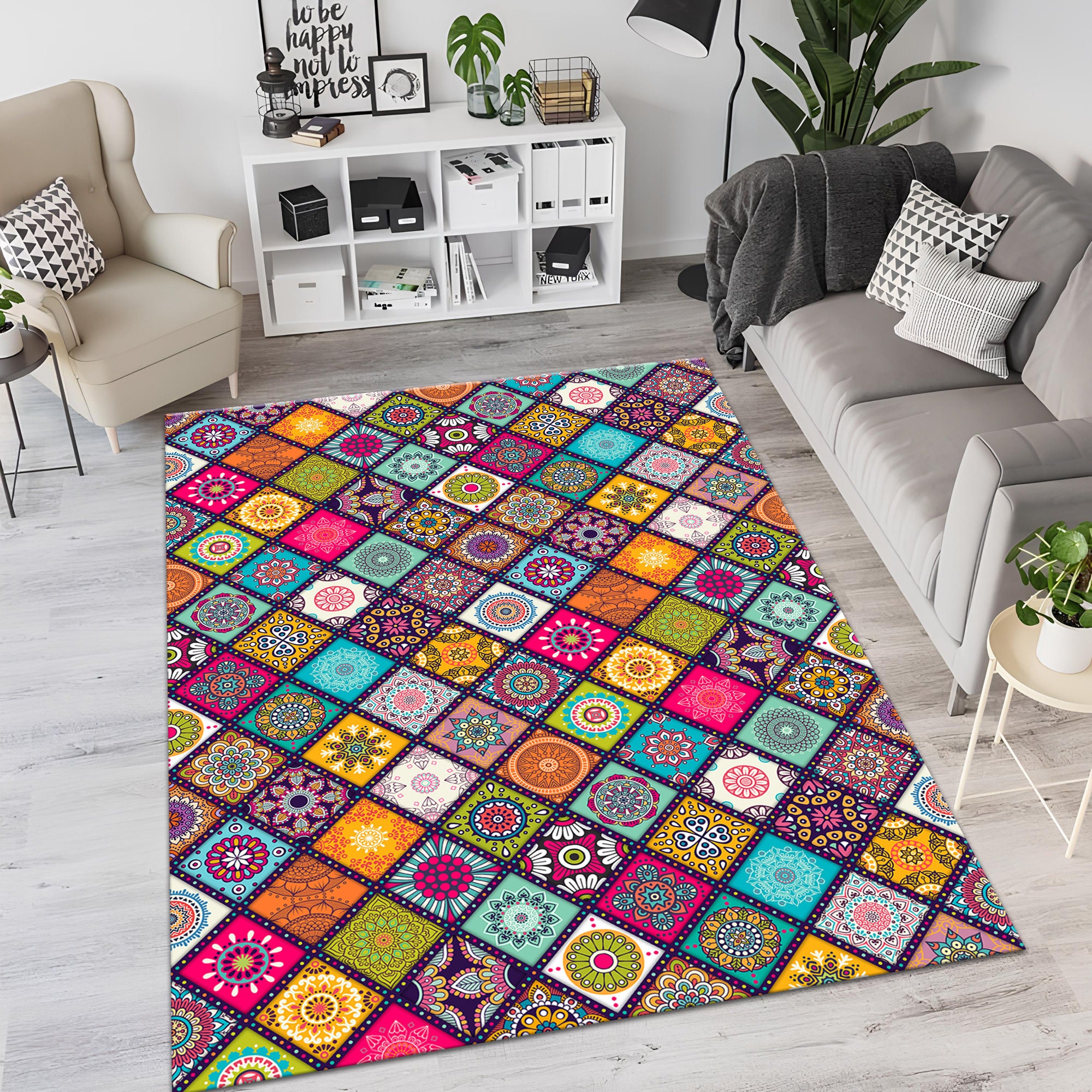 Mandala Teppich, Bunter Teppich, Ästhetischer Teppich, Musterteppich, Einzigartiger Teppich, Moderner Teppich, Wohnkultur, Teppiche für Wohnzimmer, Ei