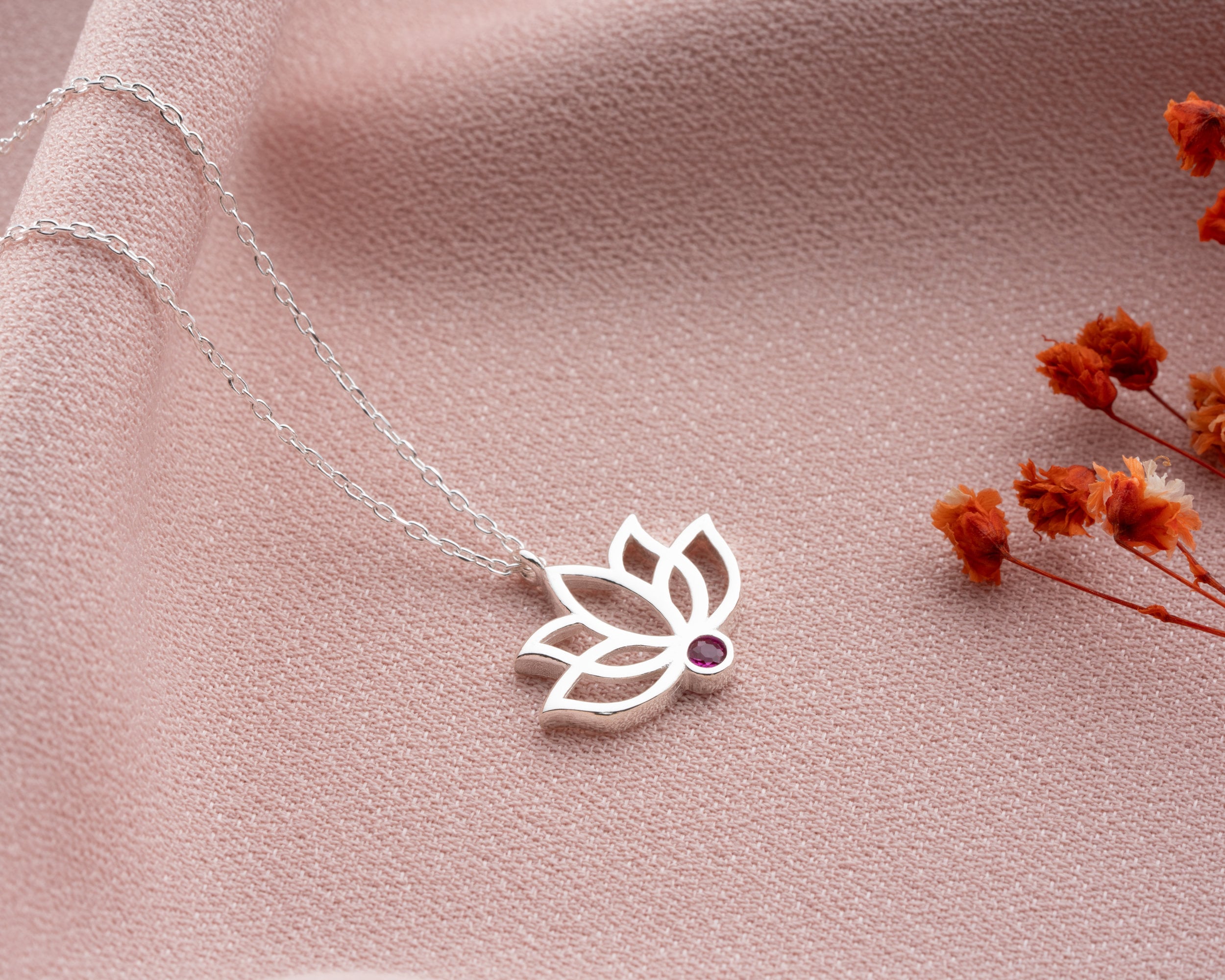 Lotus Blume Halskette in Sterling Silber, 14K Gold Birthstone Lotus Halskette, Lotus Minimal Halskette, Lotus Anhänger, Lotus Charm Halskette
