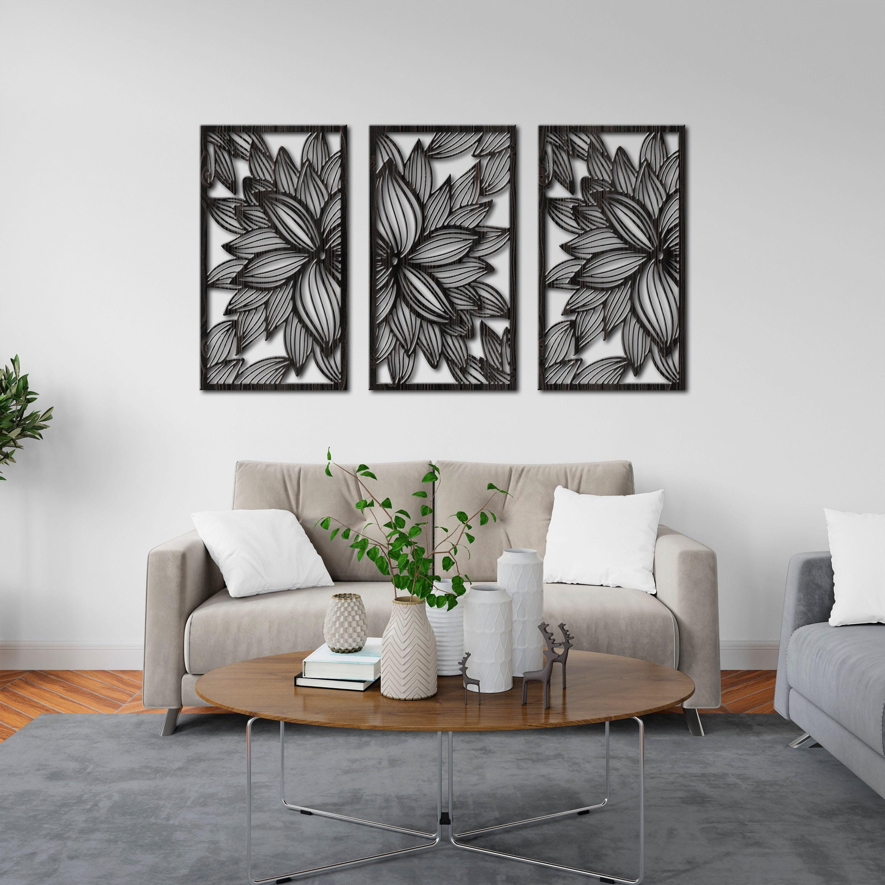 Holz Wand Kunst Panel, Holzblumen Wanddekor, Holz Wand Kunst 3er Set, Holztafel Dekor, Holz Wand Dekor Set, 3 Holztafel Dekor