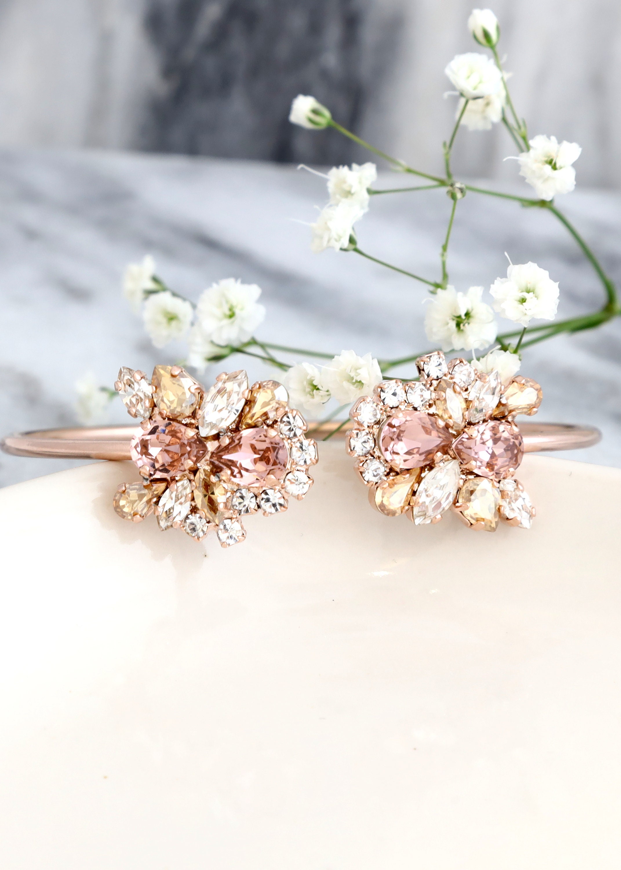 Braut Armband, Braut Rose Gold Armband, Blush rosa Kristall Armband, Braut Manschette Armband, Brautjungfern Armbänder, Braut Blush Armband