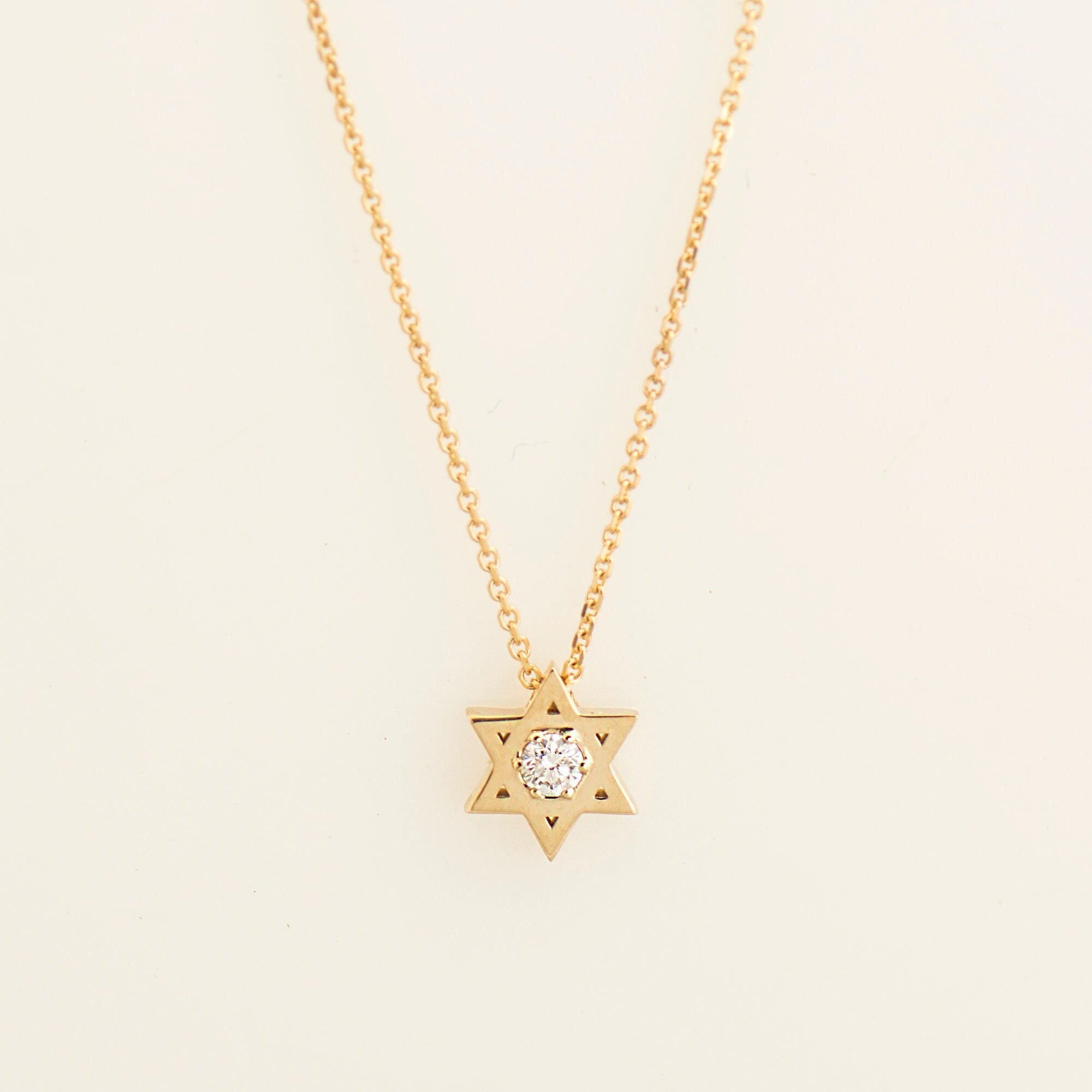 Davidstern Diamant-Halskette, 14K / 18K Gelbgold, Stern-Halskette, David-Schild, Diamant-Halskette, Jejuda Geschenk, Zarte Stern-Halskette