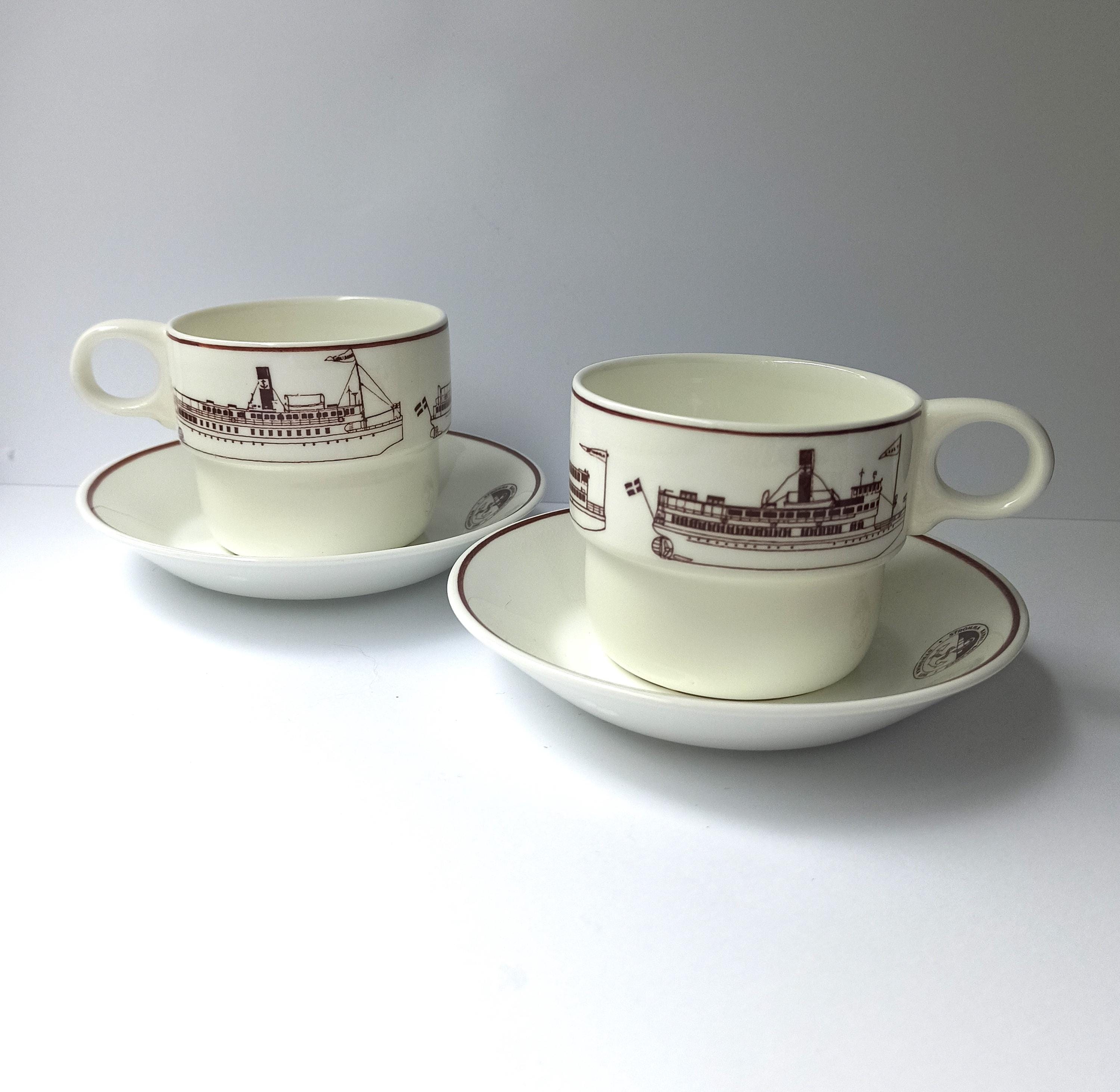 Set aus 2 Kaffee- oder Teetassen und Untertassen Vintage schwedisches Gustavsberg Mid Century Modern skandinavisches Geschirr/ Gustavsberg Benporslin