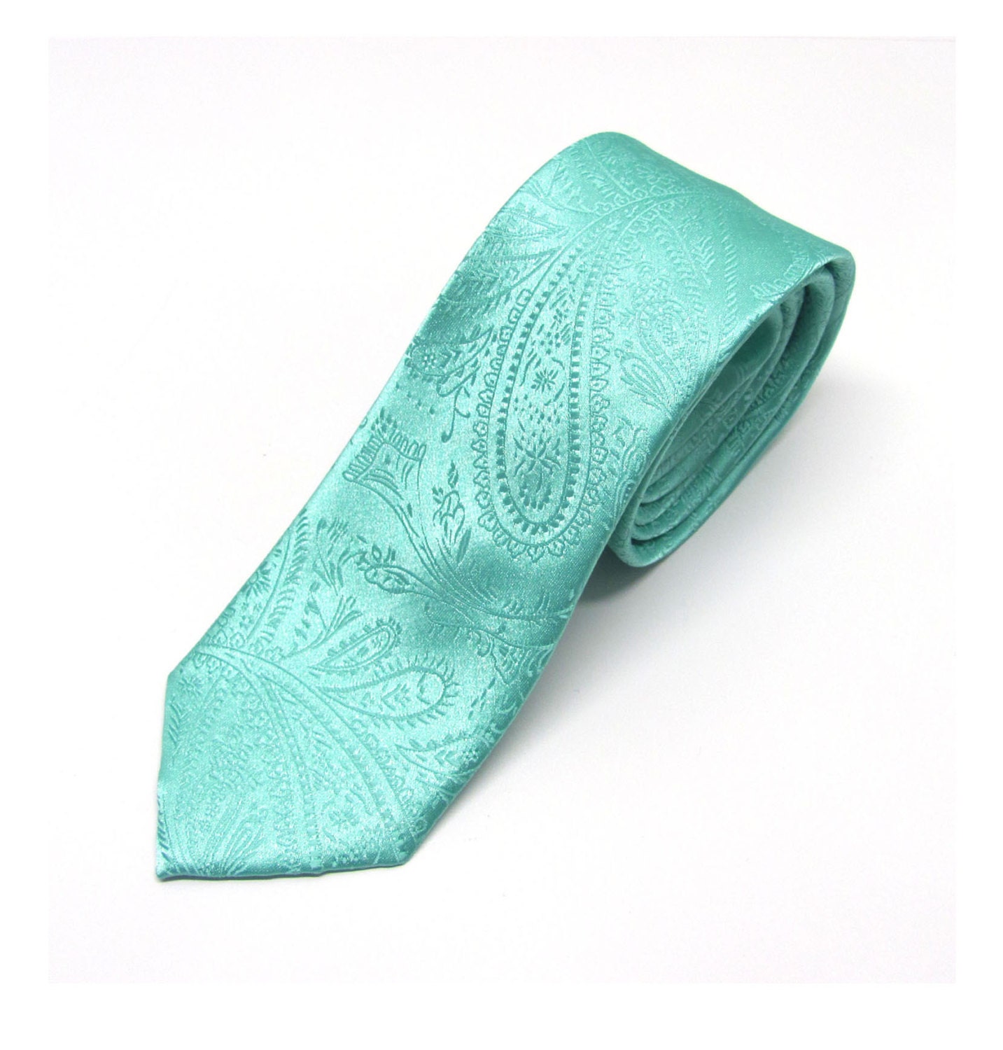 Herrenkrawatte Mintgrün Tonal Paisley Enge Krawatte Mit Passenden Einstecktuch Option