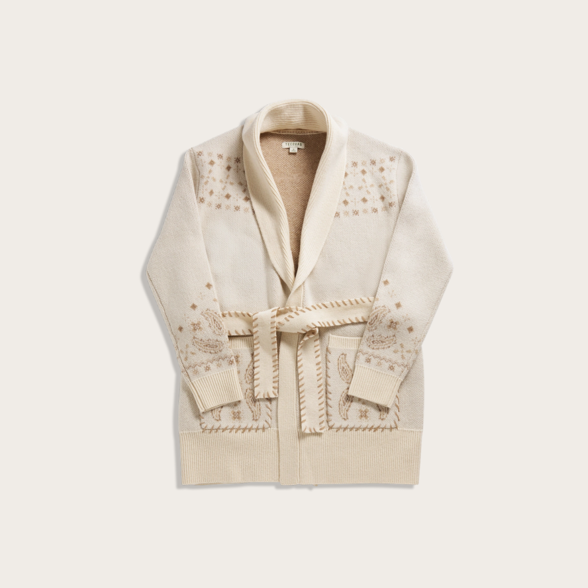 Tecovas Women's Shawl Collar Wrap Sweater, Cream/Tan, Wool, Size Small