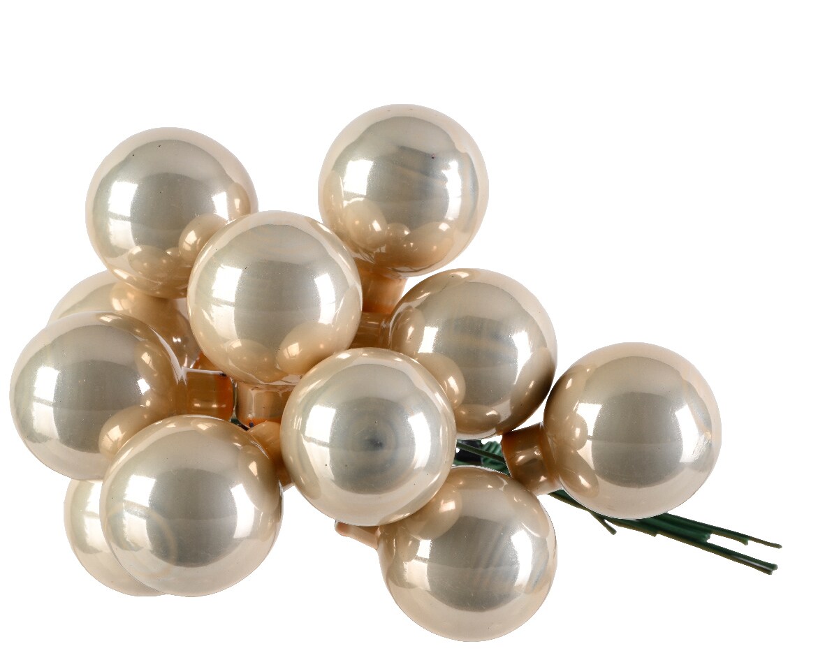 Christmas Decorations 12 Weihnachtskugeln am Draht Glas 2cm mini Spiegelbeeren zum Basteln champagner Image