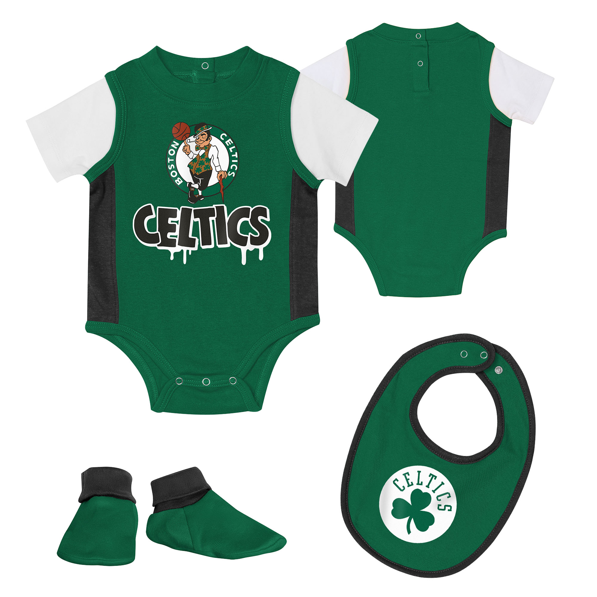 Boston Celtics 3-Punkte-Spieler-Set: Creeper, Latz und Stiefelchen – Kleinkinder Image