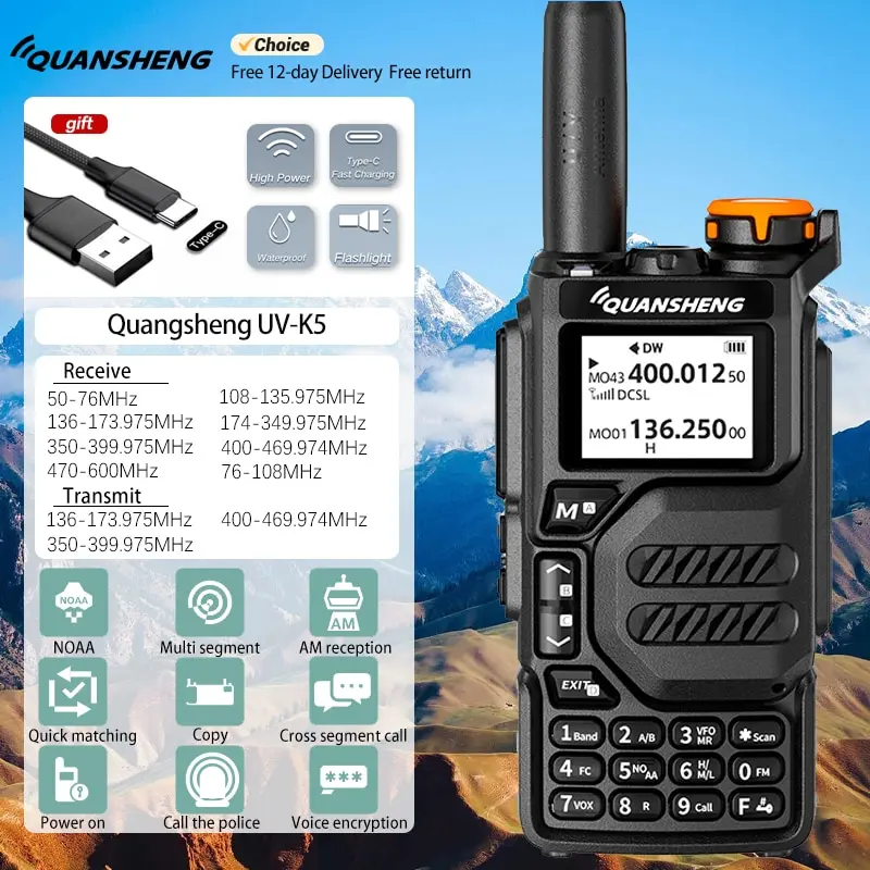 Quanshenguvk5walkie talkiefull Bandaviation-Band-Hand-Automaticone-Knopffrequenz-Matching im Freien Image