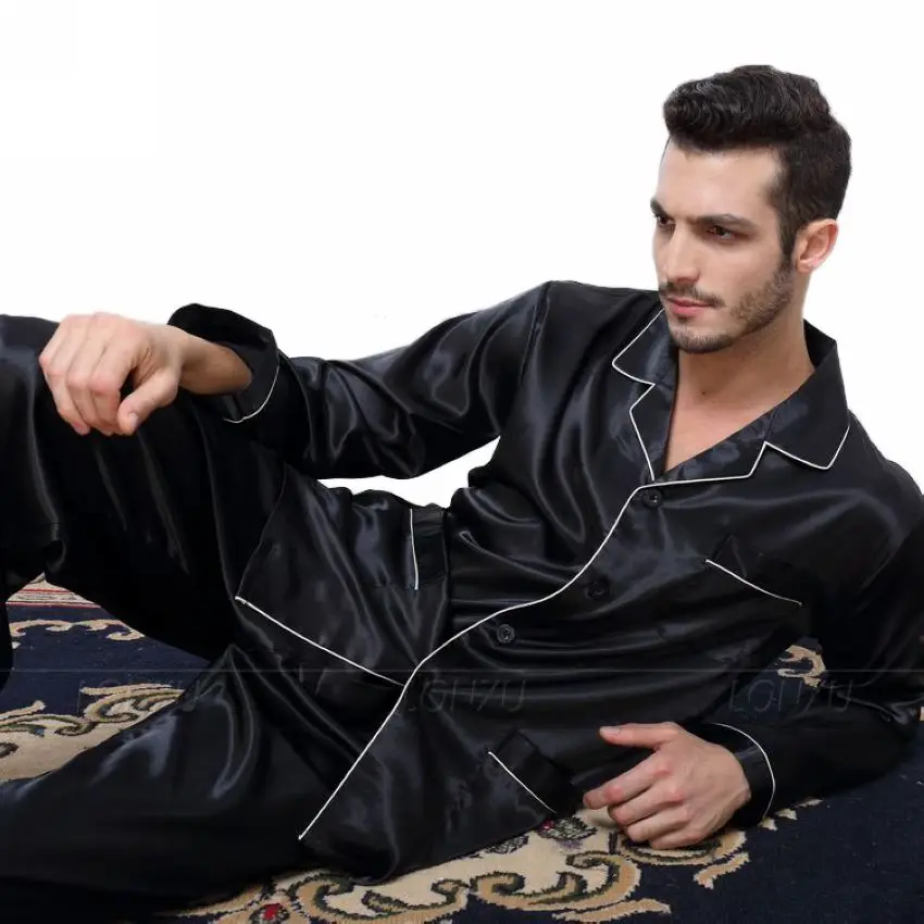 Herren-Pyjama-Set aus Seidensatin, Nachtwäsche-Set, Loungewear, US-Größe, M, L, XL, XXL, XXXL, 4XL, passend für alle Jahreszeiten Image