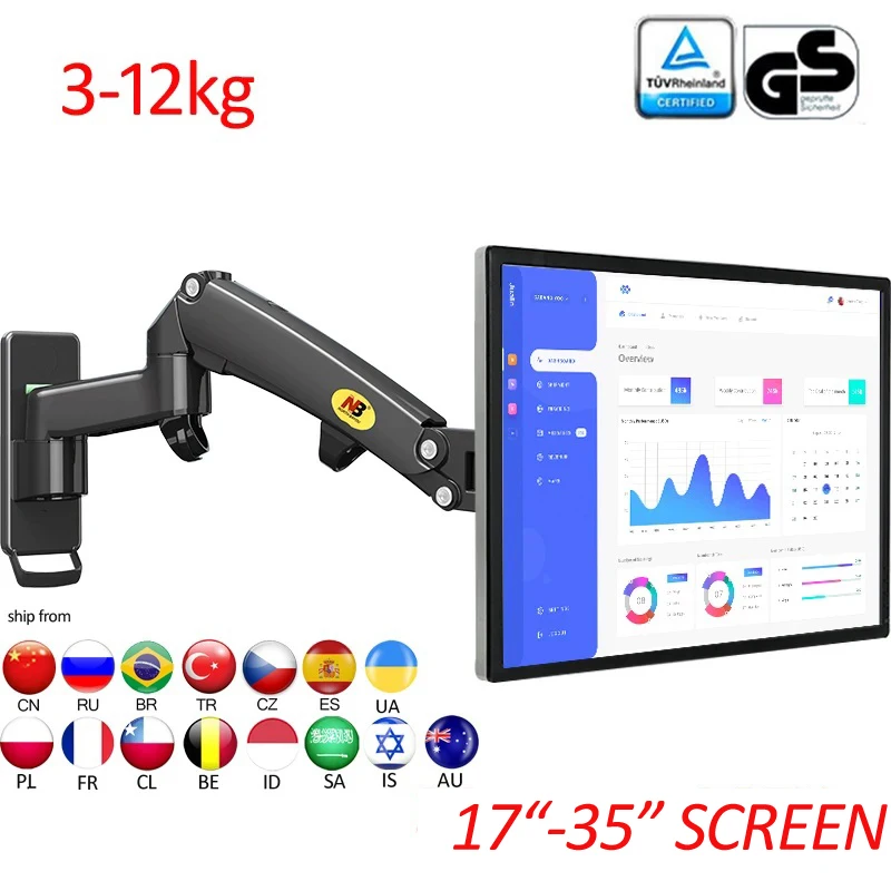 NB NEU F150 3-12 kg Aluminium-Gasfeder mit voller Bewegung 17"-35" Monitor-Wandhalterung LCD-TV-Halterung 3-12 kg 2-10 kg Image