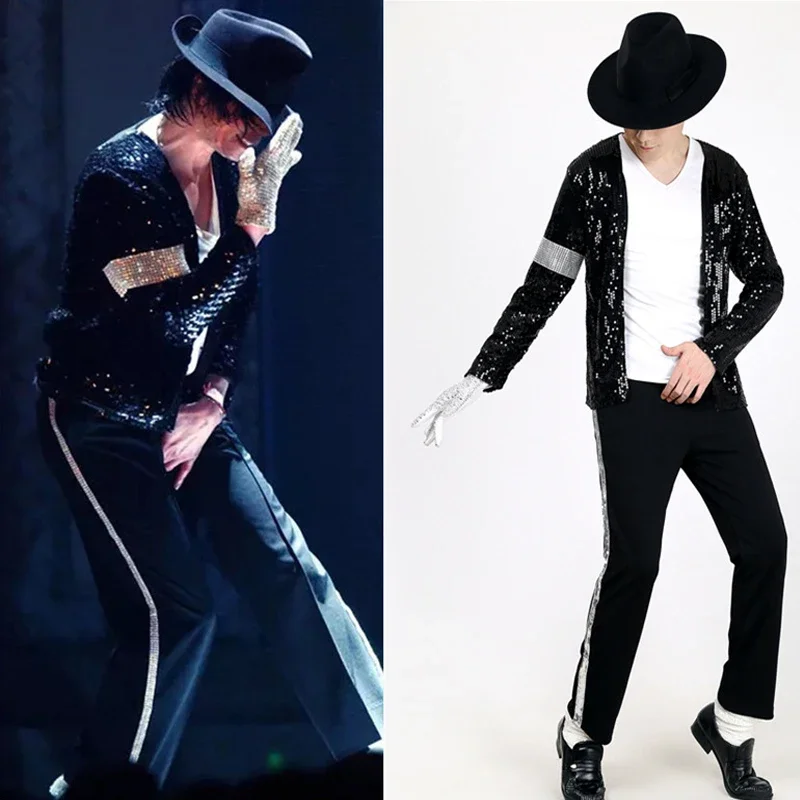 MJ Michael Jackson Mantel Billie Jean Jacke Handschuh Kinder Erwachsene Herren und Damen Party Cosplay Kostüm Kleidung 2021 Cos Set Image