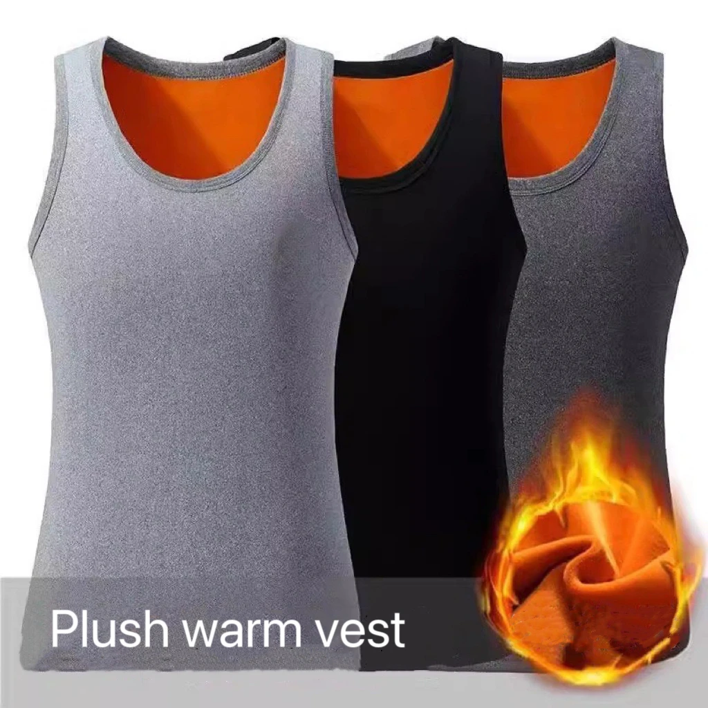 2Pcs männer Thermo-unterwäsche Große Größe Tank Top Winter Gestaltung Männliche Weste Bequem Mit Samt Jugendliche Halten Warme unterhemd Image