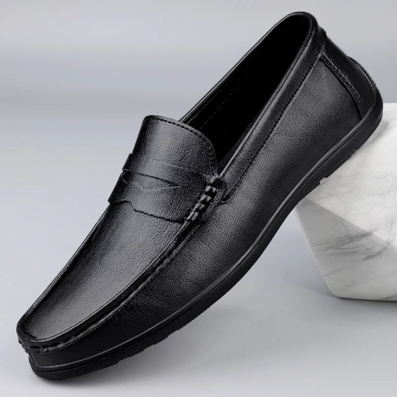 Echtes Leder Männer Casual Schuhe Bequeme Mann Formale Kleid Schuhe Atmungsaktive Herren Loafer Slip auf Männliche Bootsschuhe Größe 38-47
