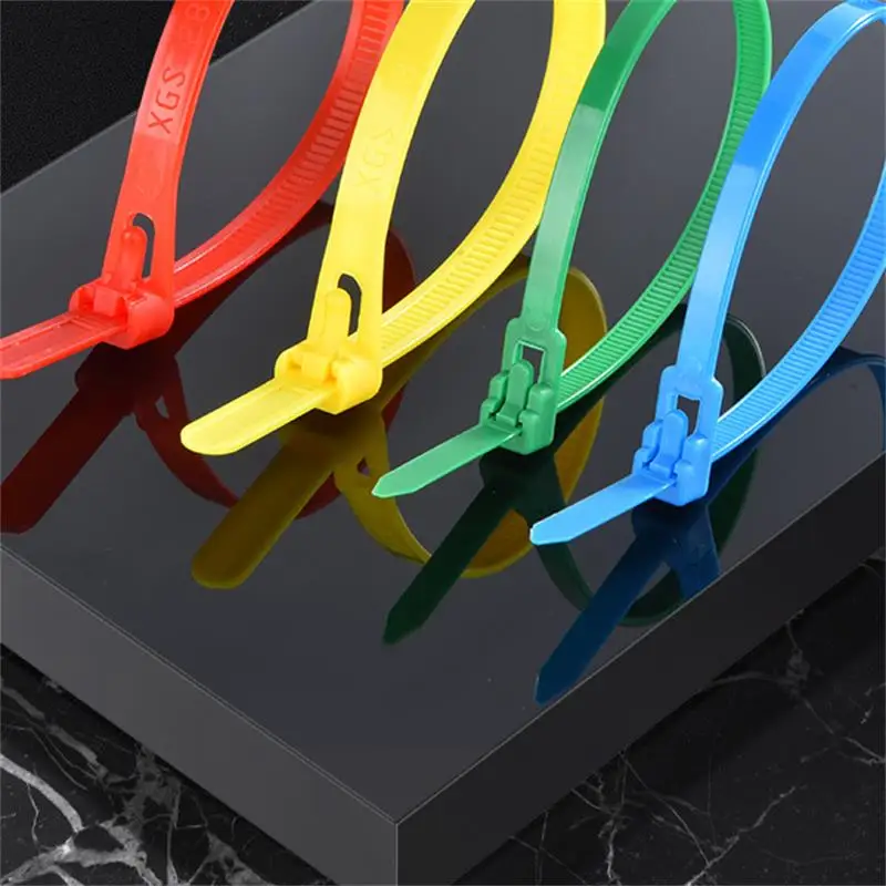 100 Stück Nylon-Krawatten, bunt, Fabrikstandard, selbstsichernder Kunststoff-Nylon-Draht-Kabelbinder, 20 x 0,4 cm, Live-Loop-Kabelbinder Image