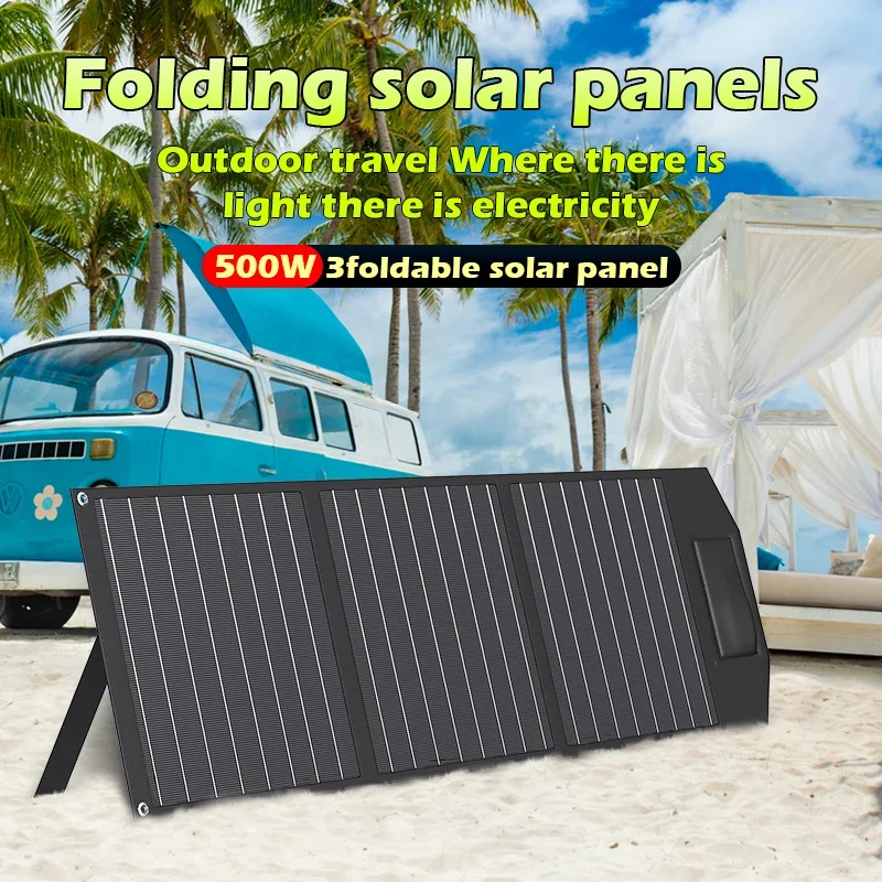 Caricatore da pannello solare pieghevole da 500 W con uscita DC/USB/tipo C da 18 V per generatore solare portatile per viaggi in campeggio all'aperto Van RV