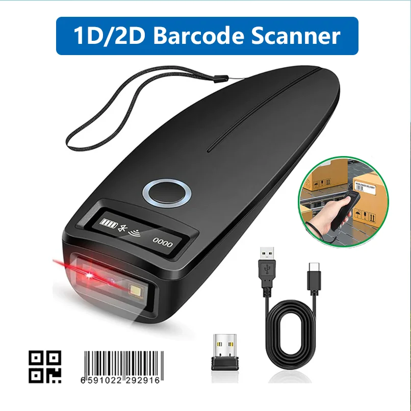 Scanner di codici a barre Bluetooth portatile Scanner di codici a barre wireless con codice 1D/2D portatile Scanner QR Express per logistica del supermercato