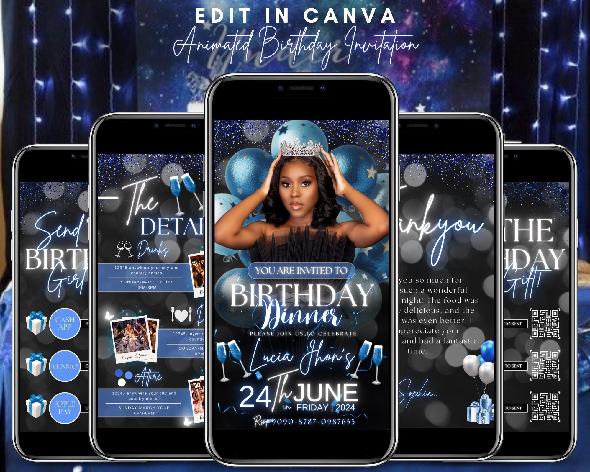 Invito digitale per cena di compleanno, invito digitale per festa di compleanno, cena di compleanno, testo, modello modificabile, invito con testo, fe