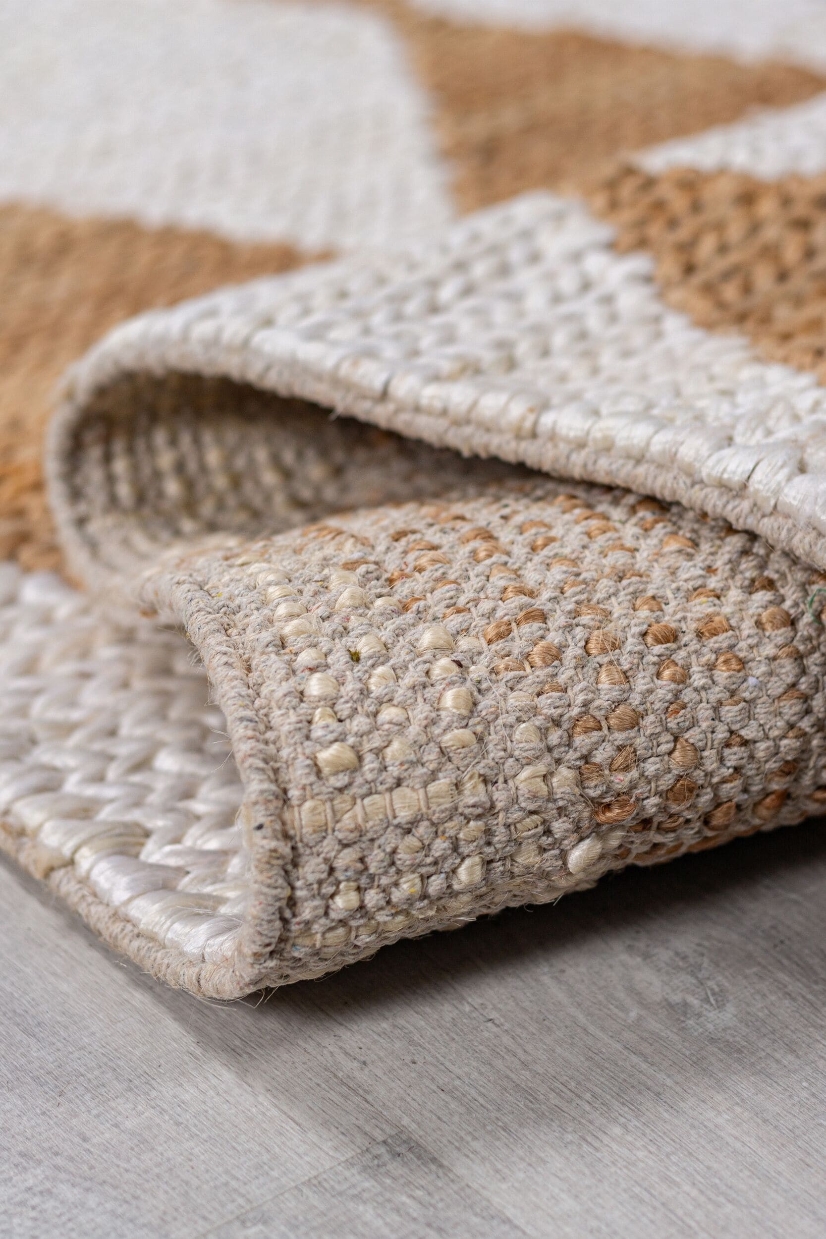 Teppich FLAIR RUGS "Effie Diamond", beige, B:80cm H:5mm L:230cm, Baumwolle, Jute, Teppiche, handgeknüpft Image