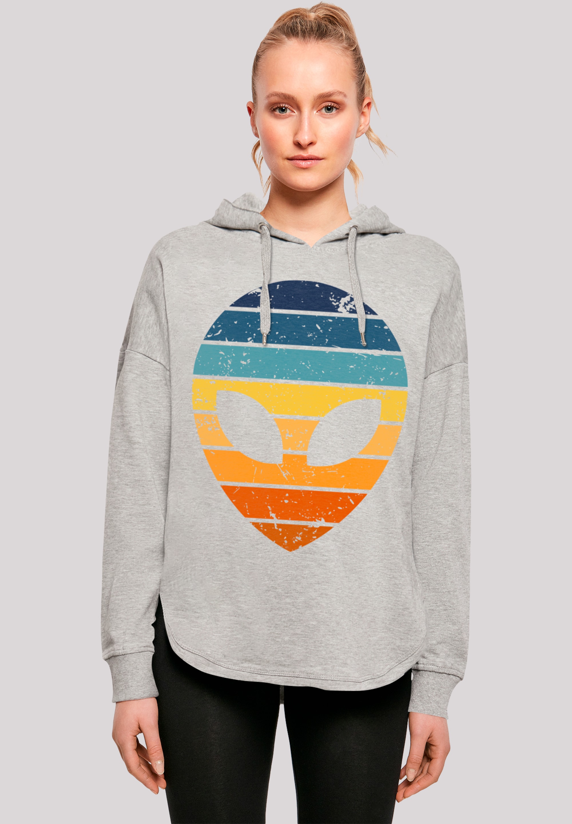 Kapuzenpullover F4NT4STIC "Alien Sonnenuntergang Retro", Damen, Gr. XS, grau, Obermaterial: 100% Baumwolle, oversize, Pullover, Premium Qualität Image