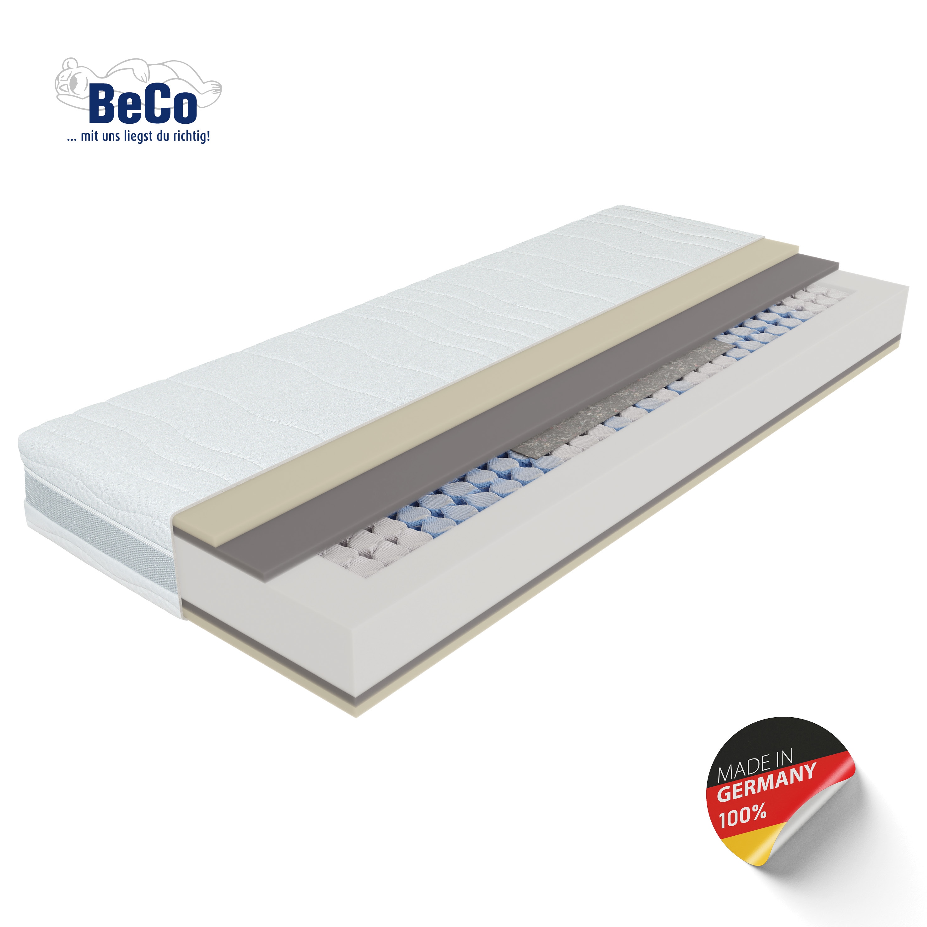 Taschenfederkernmatratze BECO "Feel Like Latex TWIN, Matratze 90x200 cm, 140x200 cm und mehr", weiß, B:100cm H:22cm L:200cm, Bezug: 100% Polyester. Steppfüllung: 100% Polyester, Matratzen, Premium-Hybridmatratze für besten Schlafkomfort, atmungsaktiv Image