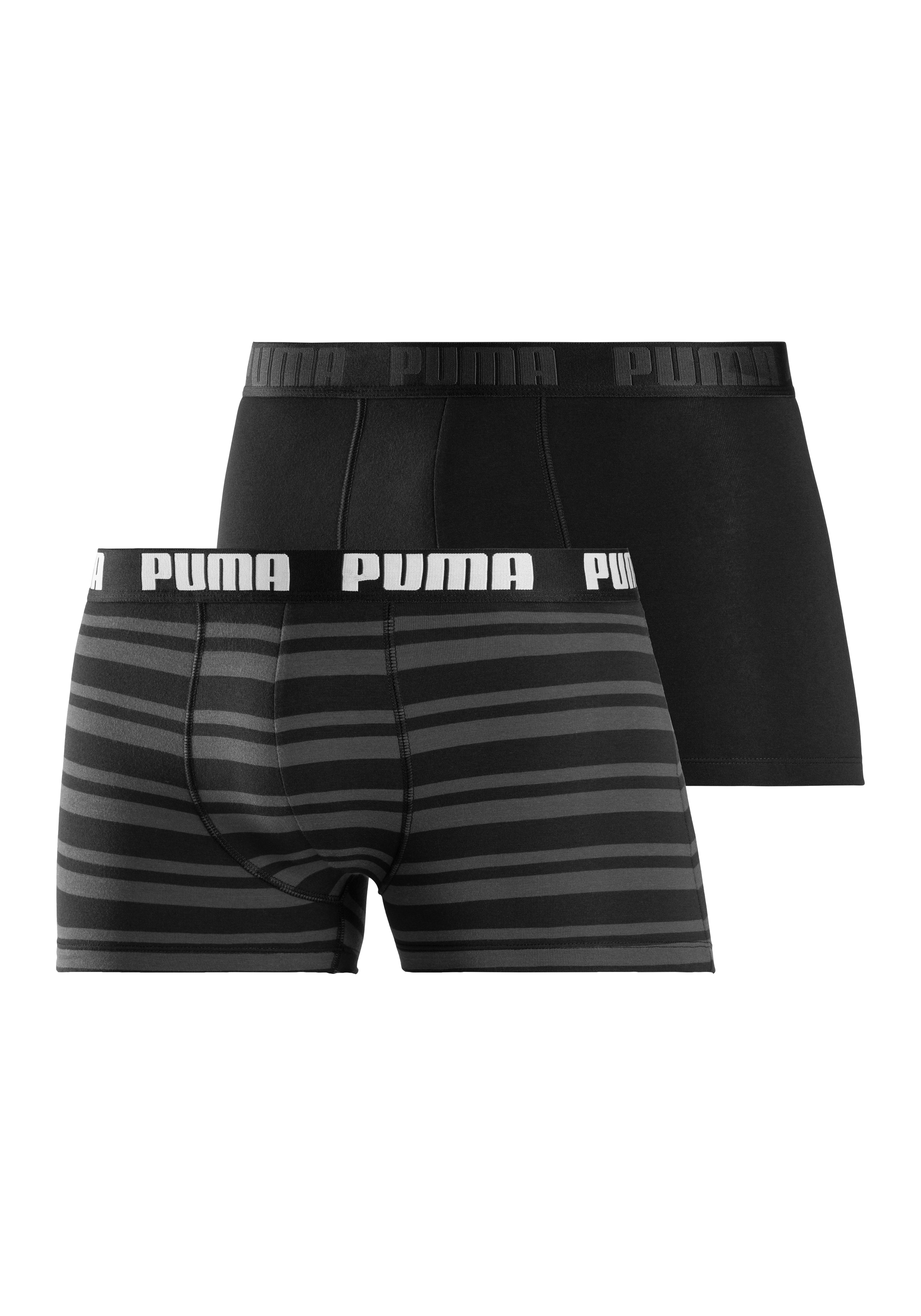Boxer PUMA, Herren, Gr. S, schwarz (schwarz, gestreift, schwarz, uni), Jersey, Obermaterial: 95% Baumwolle, 5% Elasthan, unifarben, normal, Unterhosen, mit Logo Webbund Image