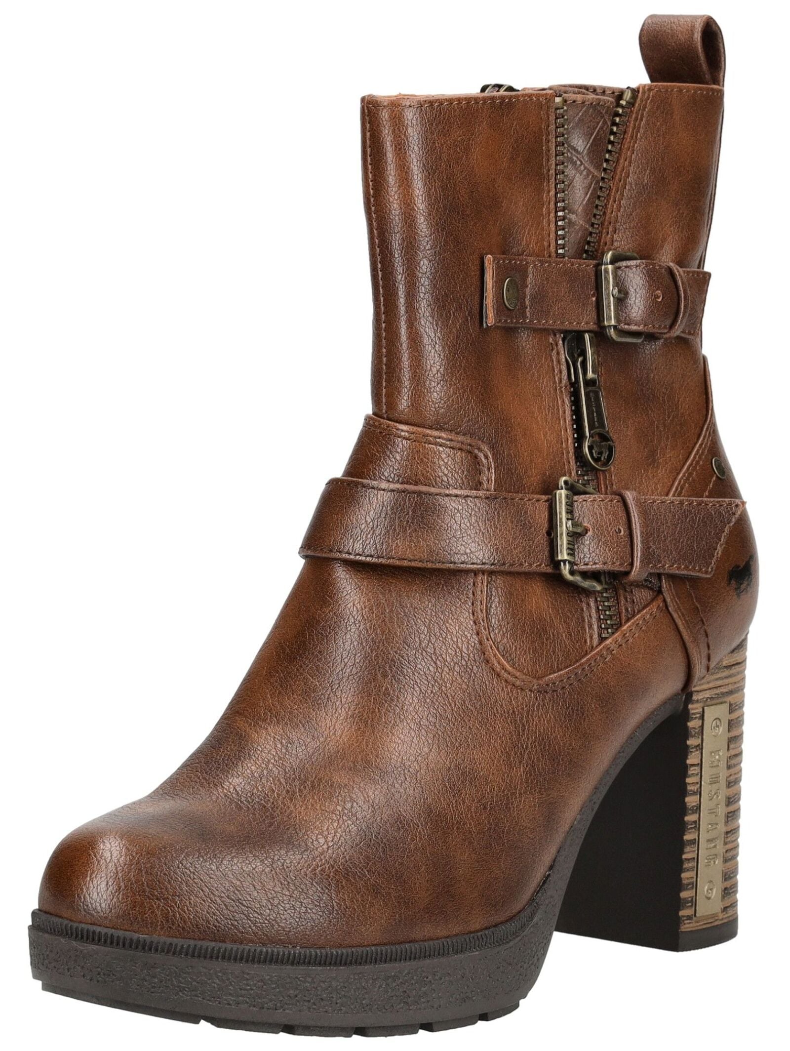 High-Heel-Stiefelette MUSTANG SHOES "Mustang Shoes Stiefelette Lederimitat/Textil", Damen, Gr. 40, braun, Lederimitat, Textil, Schuhe