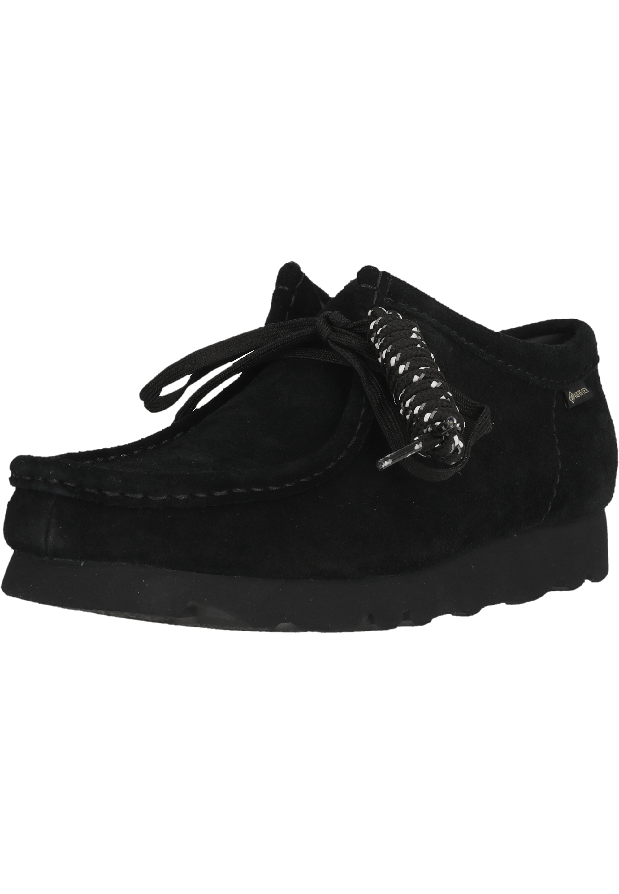 Schnürschuh CLARKS "WallabeeGTX", Herren, Gr. 47, schwarz, Schuhe Schnürschuh, mit wasserfester Gore Tex-Membran