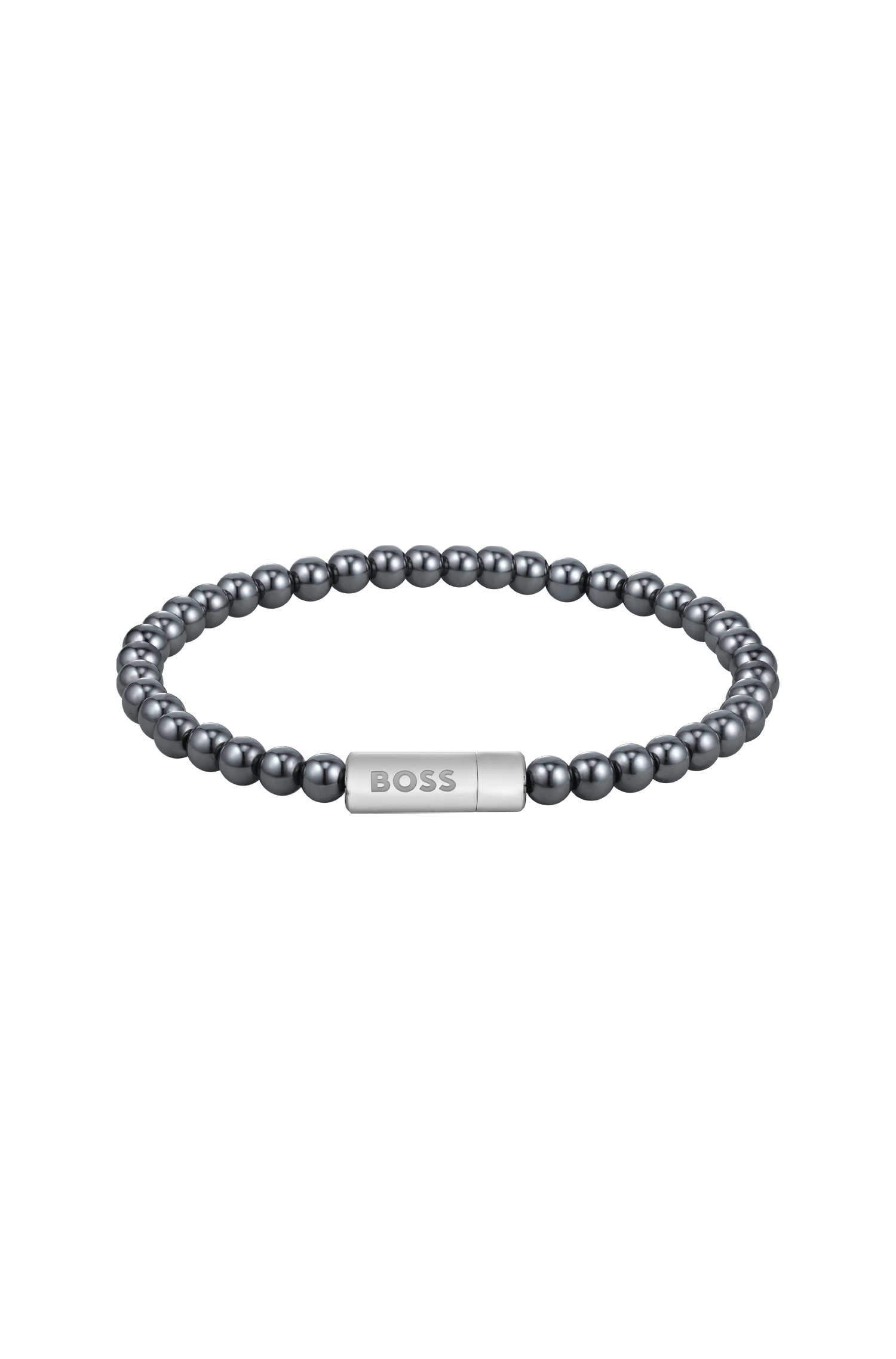 Armband BOSS "SPHERE BEADS", edelstahlfarben, grau, grau, Armbänder, 19cm, Edelstahl, mit Onyx oder Hämatit Image