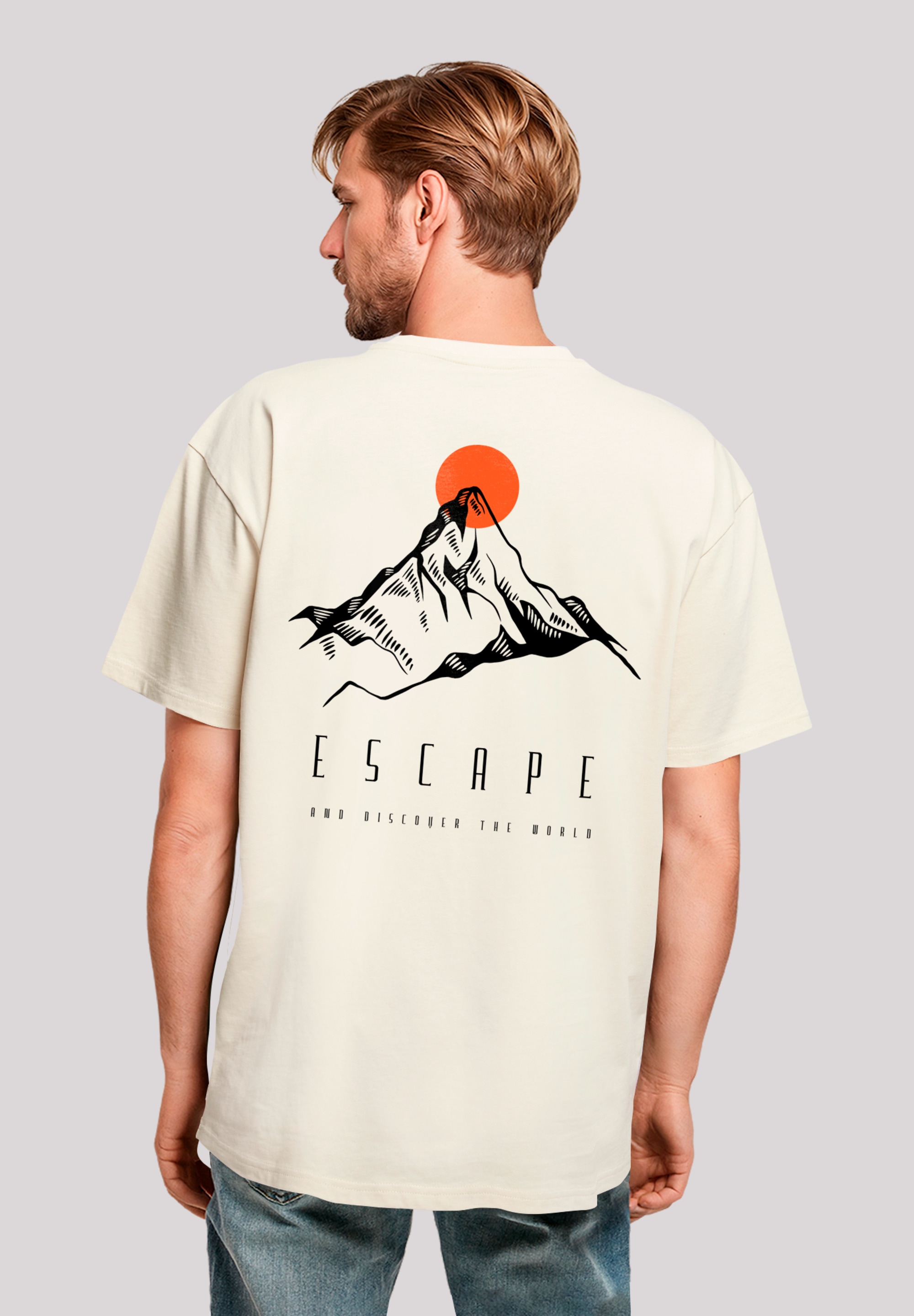 T-Shirt F4NT4STIC "Oversize Escape Discover the World Mountain", Herren, Gr. XS, sand, Obermaterial: 100% Baumwolle, oversize, Rundhals, ohne Bündchen, Shirts, Premium Qualität, ESCAPE Collection Image