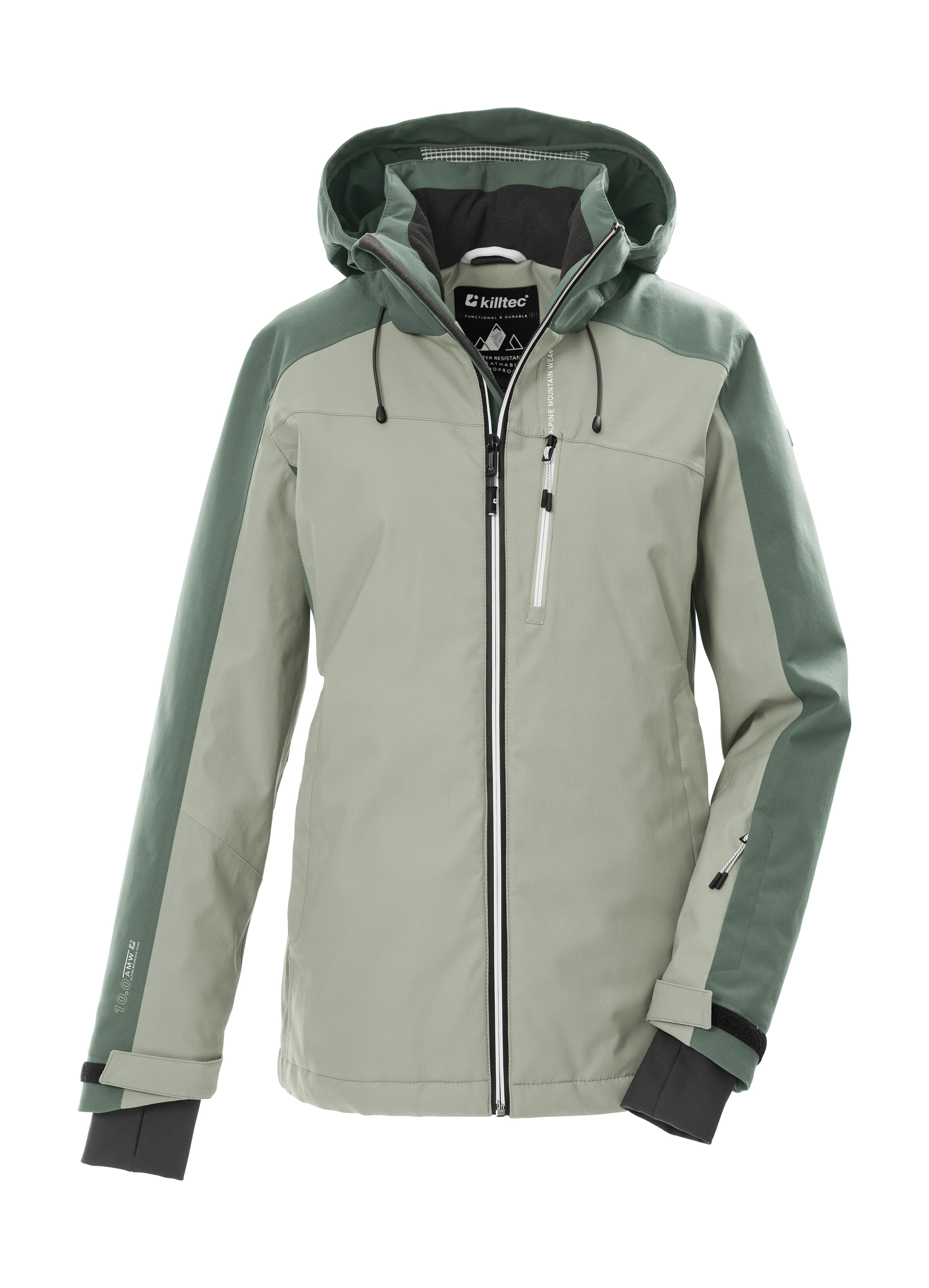 Skijacke KILLTEC "KSW 256 WMN SKI JCKT", Damen, Gr. 38, graugrün, Oberstoff: 100% Polyester, Futter: 100% Polyester, Füllung: 100% Polyester, Jacken, Damenjacke: wasser- und winddicht, atmungsaktiv, verstellbare Kapuze Image