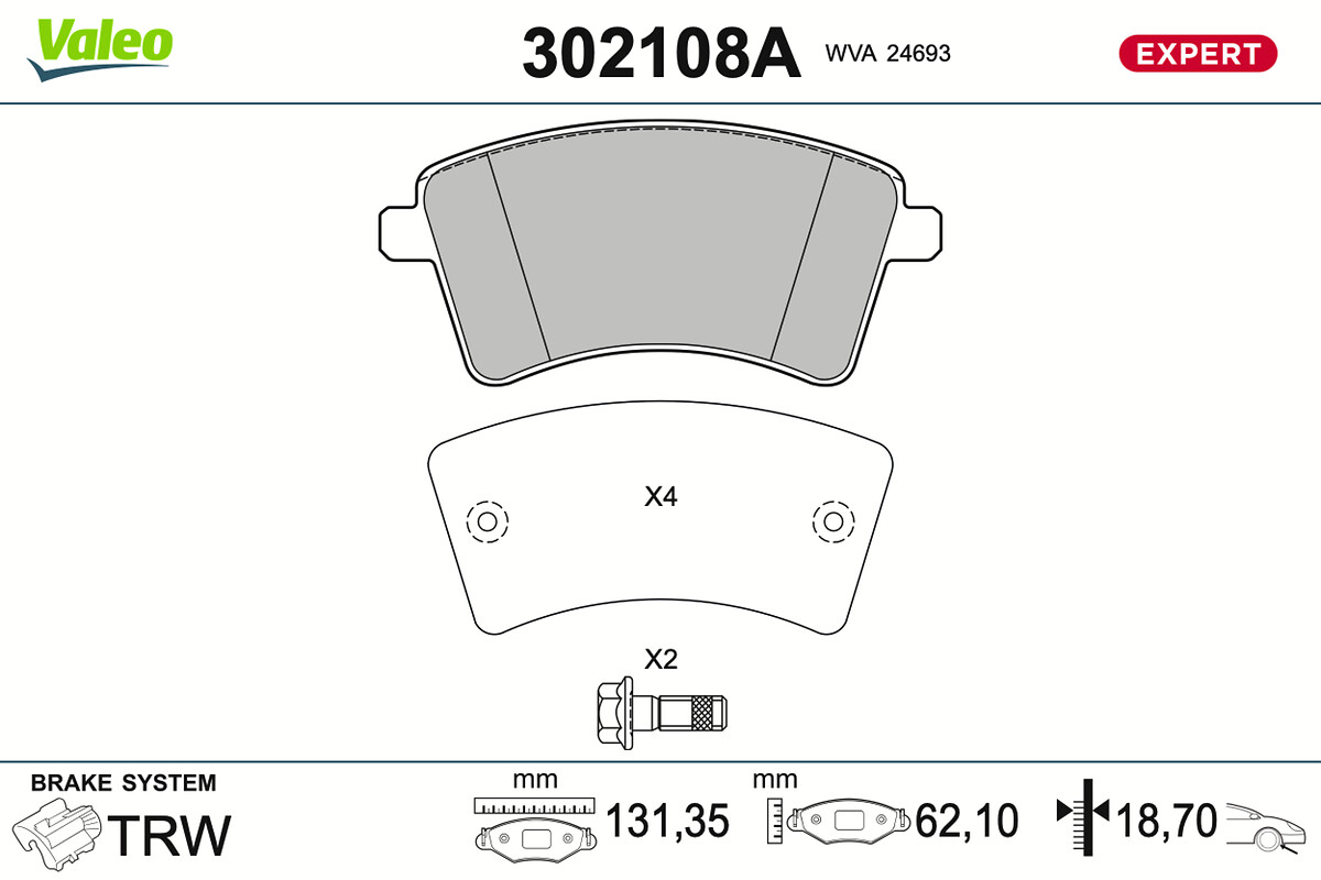 VALEO Bremsbelagsatz, Scheibenbremse 302108A vorne rechts links für RENAULT 8660004532 8660000762 Image